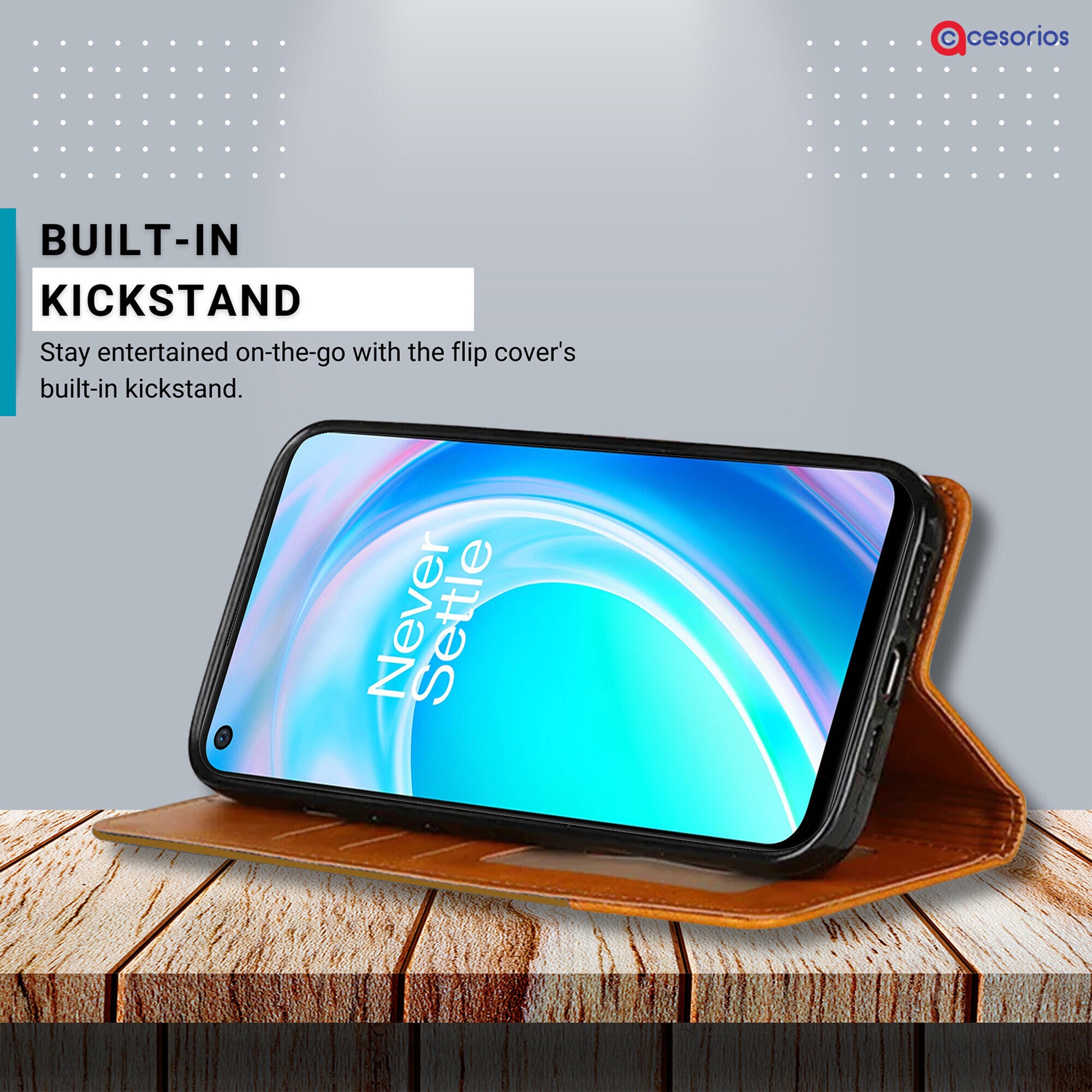 Accesorios Oneplus Nord Ce 2 Lite denim flip cover – Light Brown – Image 4 #color_light brown