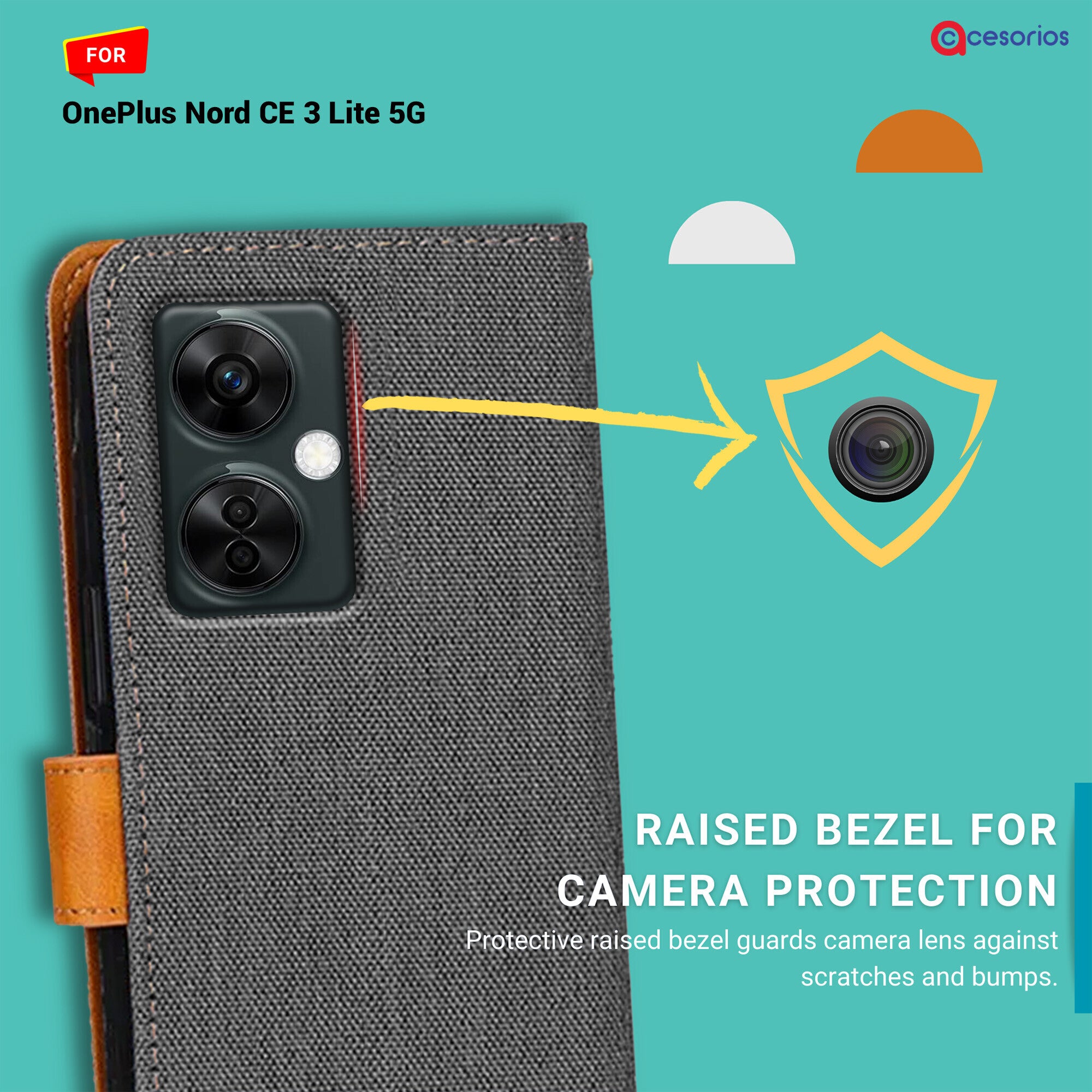 Accesorios Oneplus Nord Ce 3 Lite 5G denim flip cover – Grey – Image 2 #color_grey