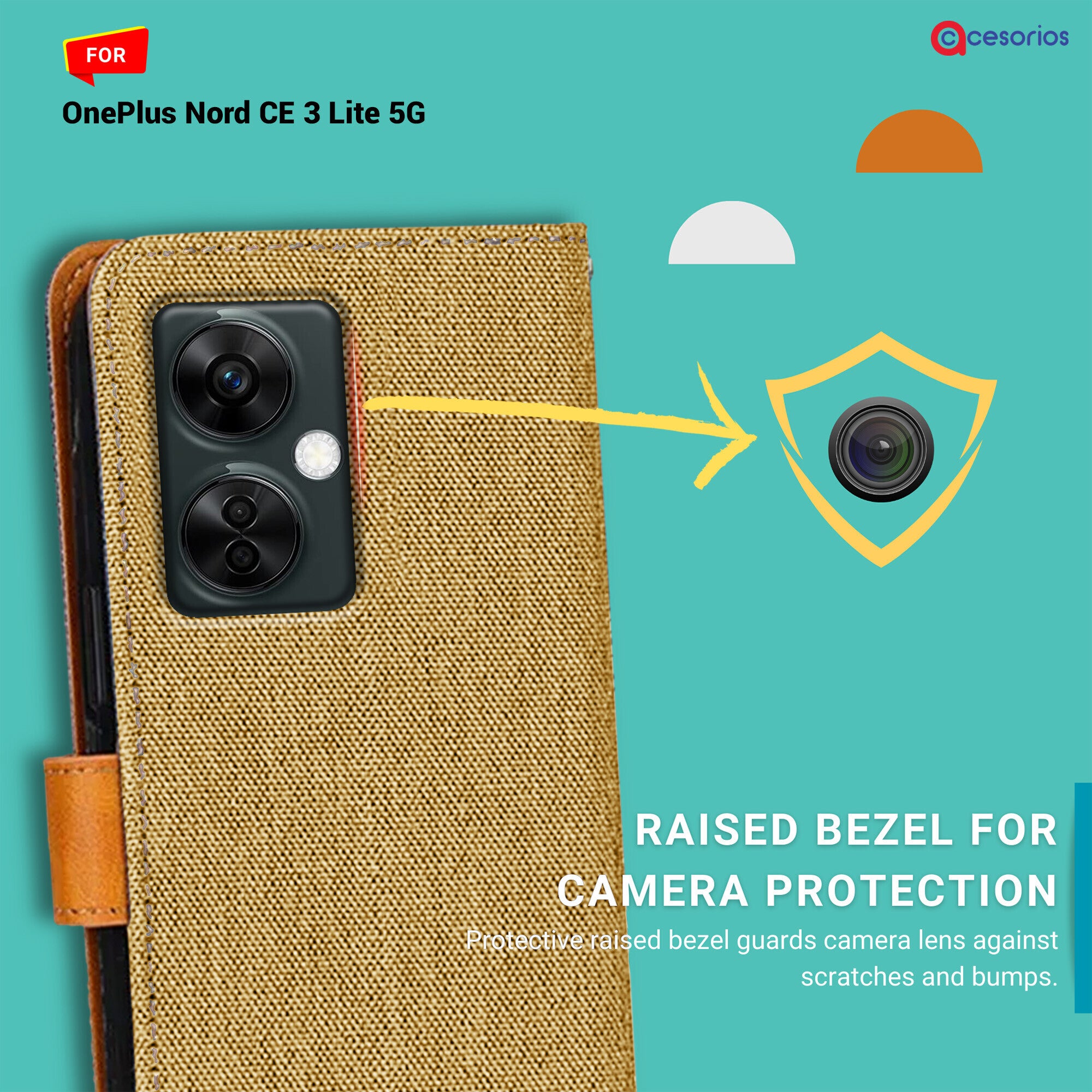Accesorios Oneplus Nord Ce 3 Lite 5G denim flip cover – Light Brown – Image 2 #color_light brown
