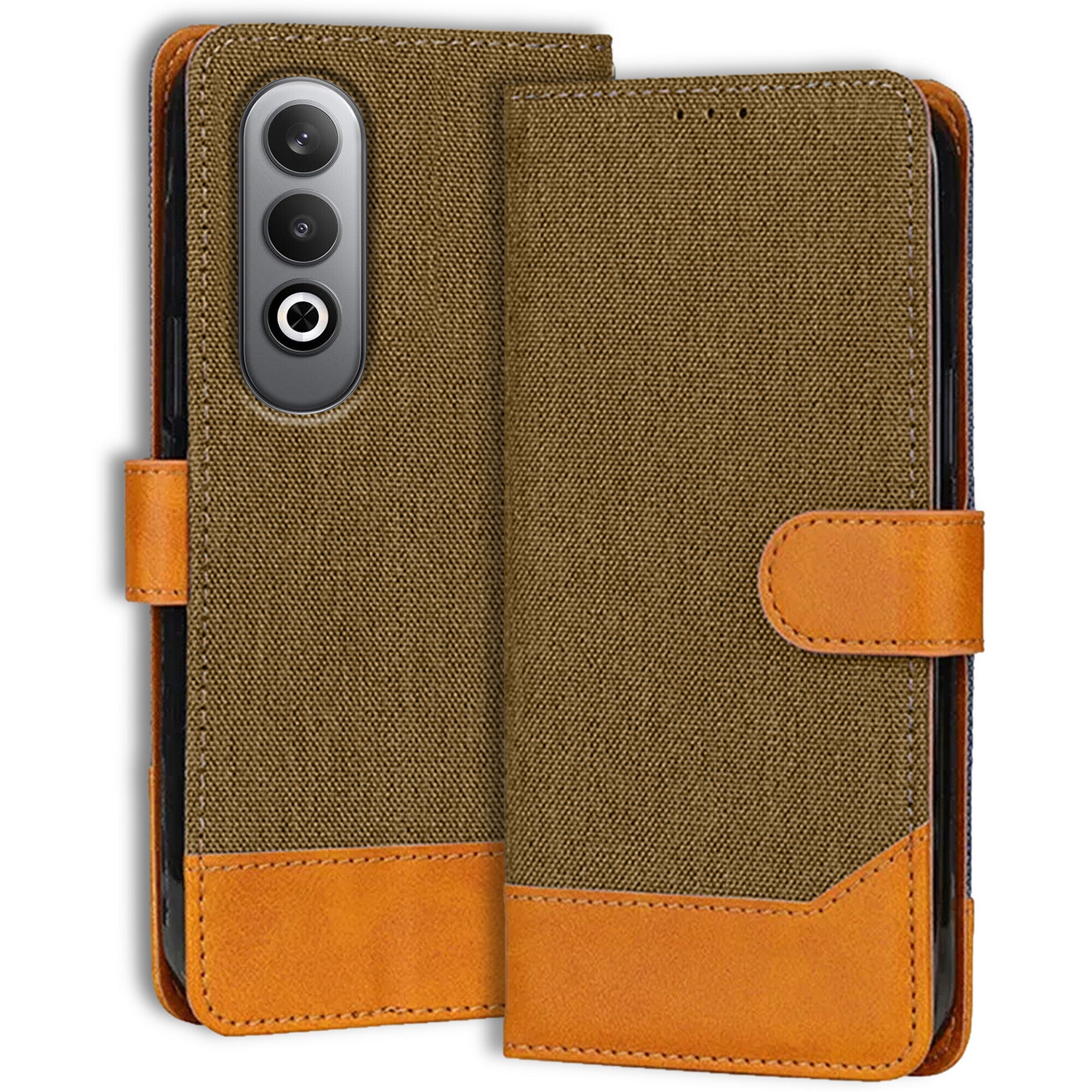 Accesorios Oneplus Nord Ce 4 denim flip cover – Dark Brown – Image 1 #color_dark brown