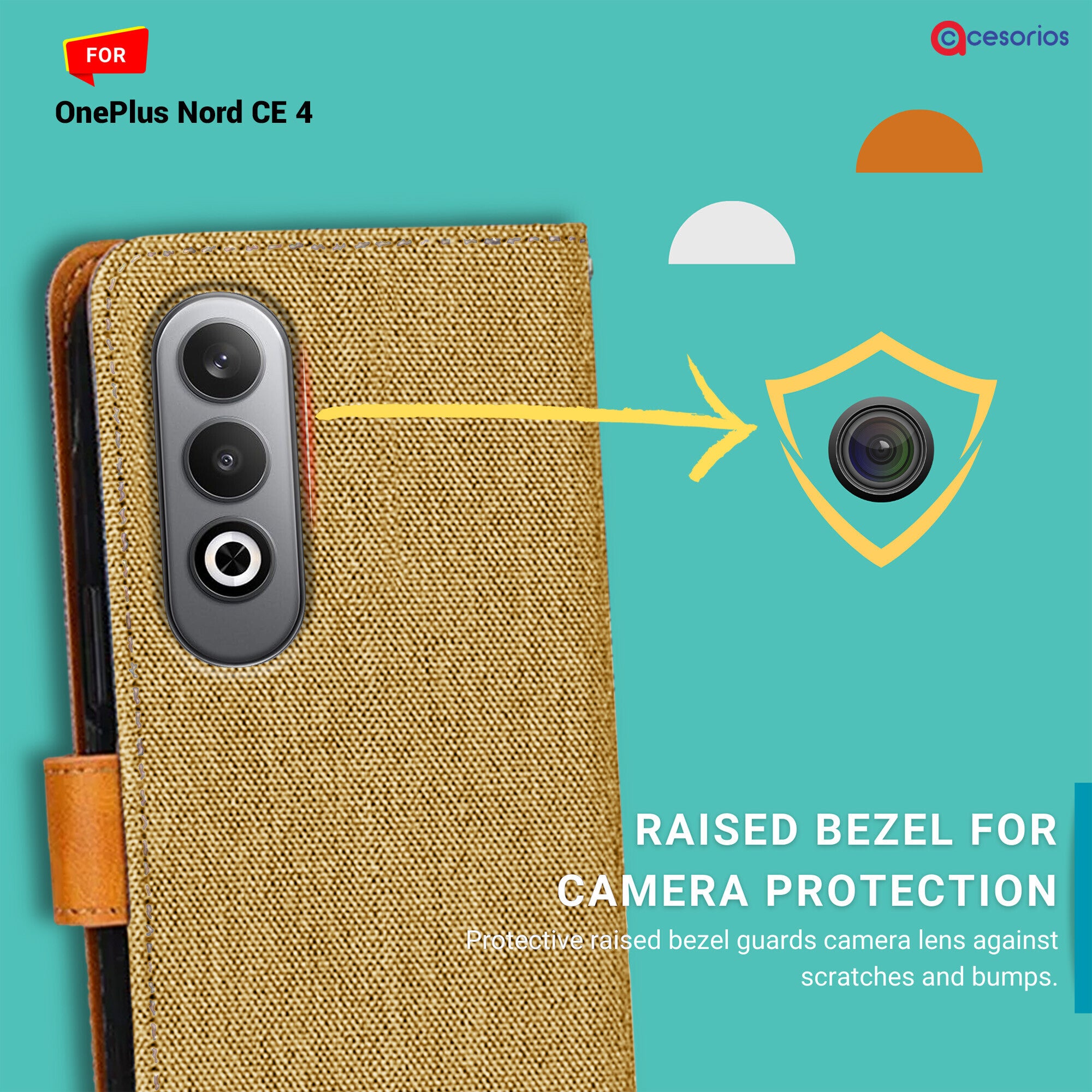 Accesorios Oneplus Nord Ce 4 denim flip cover – Light Brown – Image 2 #color_light brown