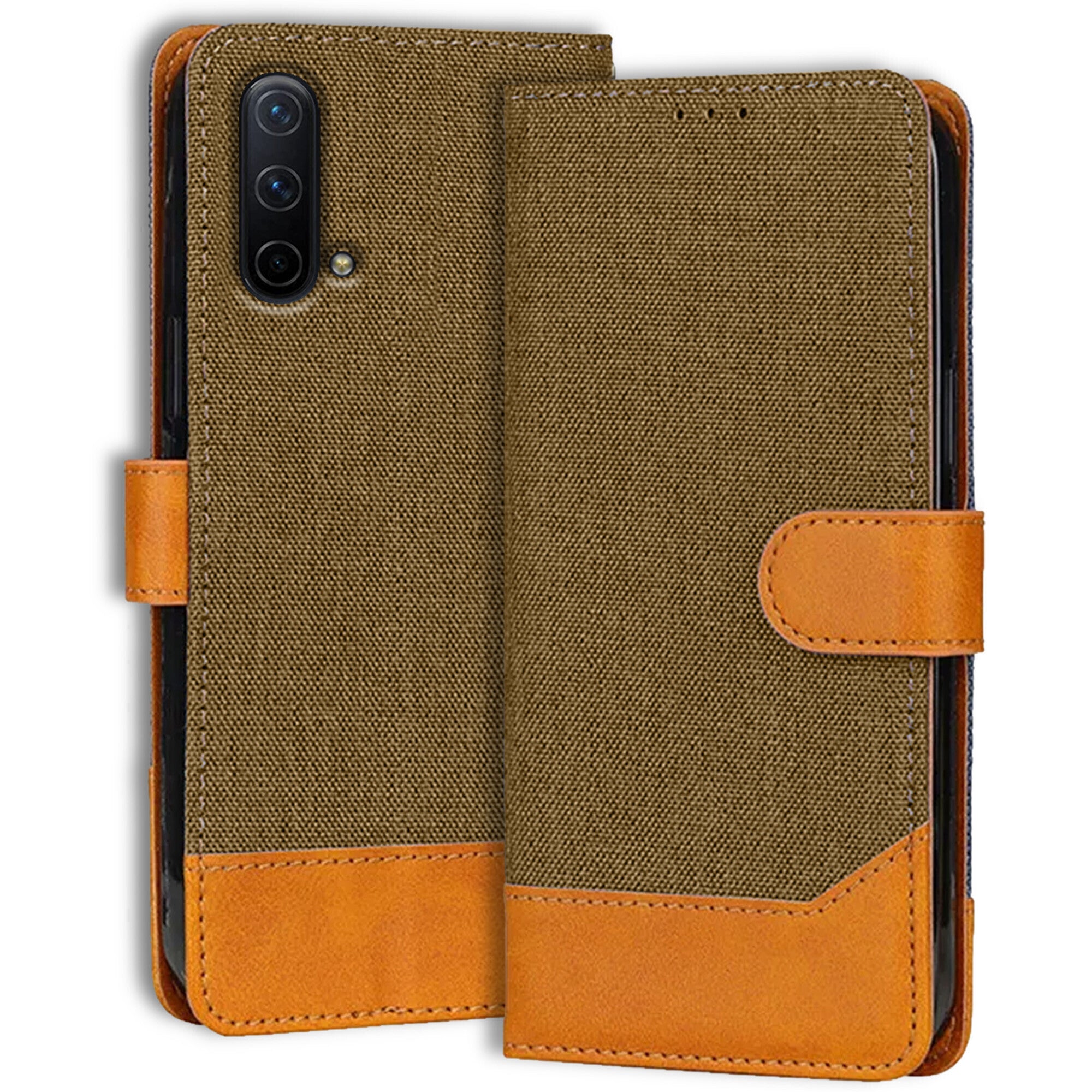 Accesorios Oneplus Nord Ce denim flip cover – Dark Brown – Image 1 #color_dark brown