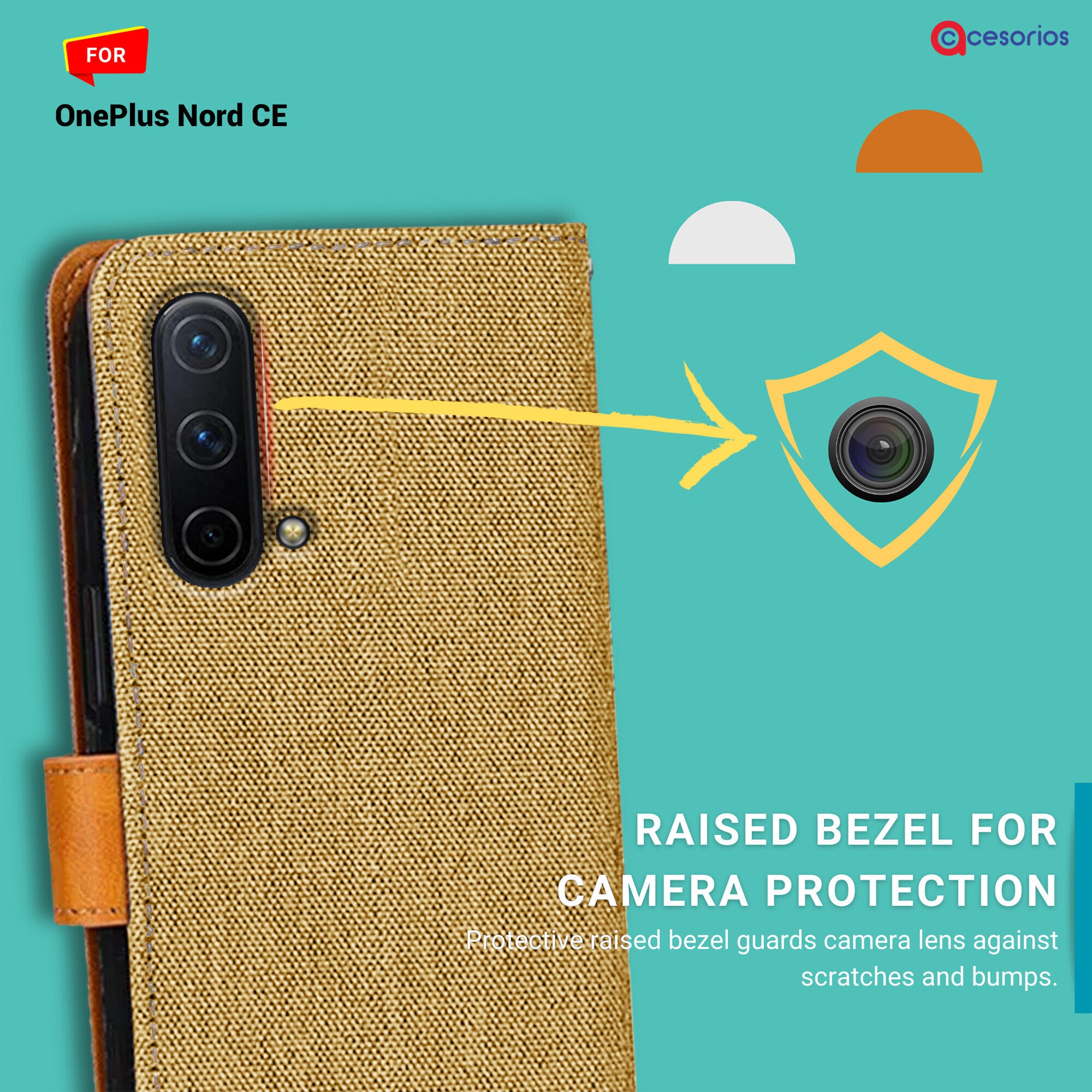 Accesorios Oneplus Nord Ce denim flip cover – Light Brown – Image 2 #color_light brown