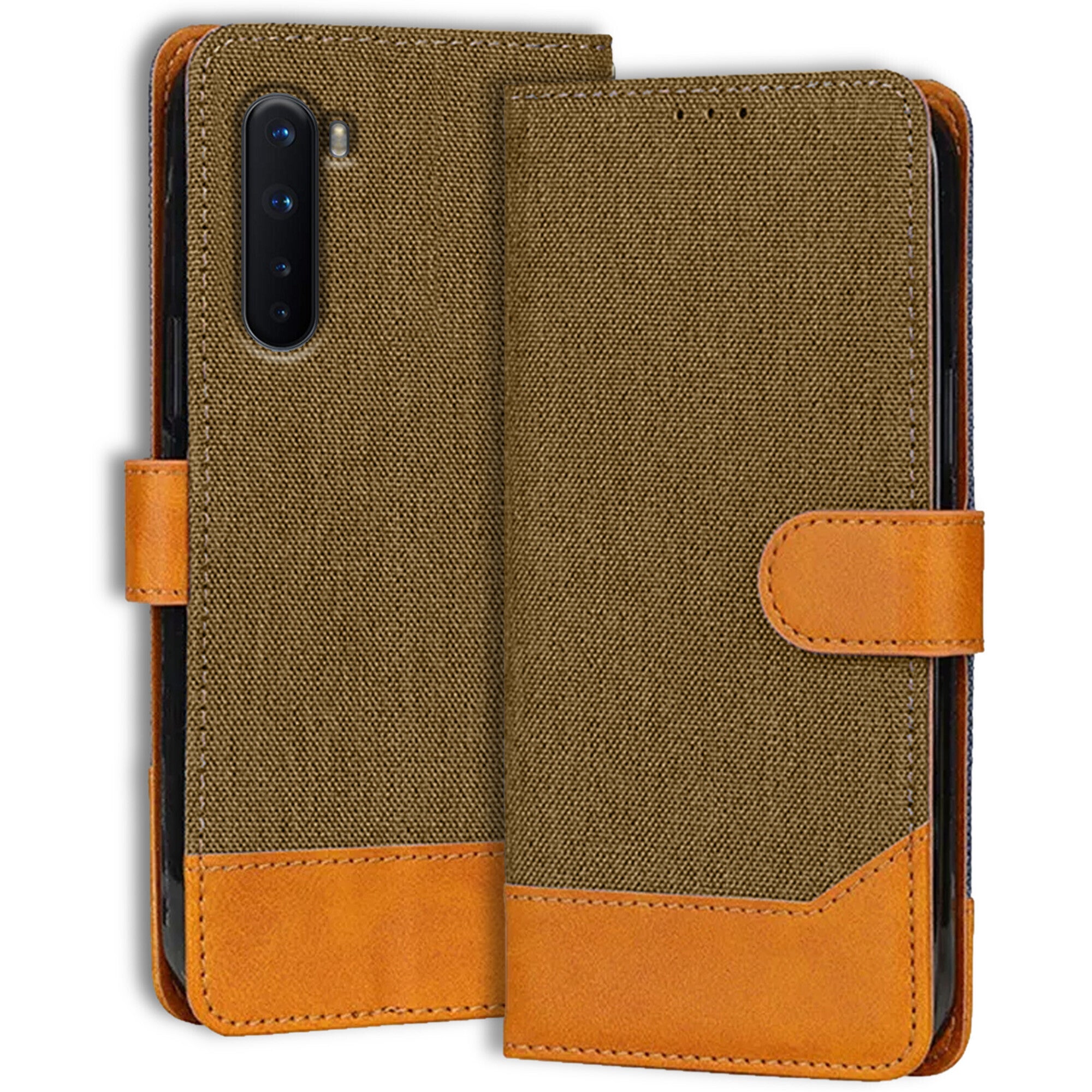 Accesorios Oneplus Nord denim flip cover – Dark Brown – Image 1 #color_dark brown