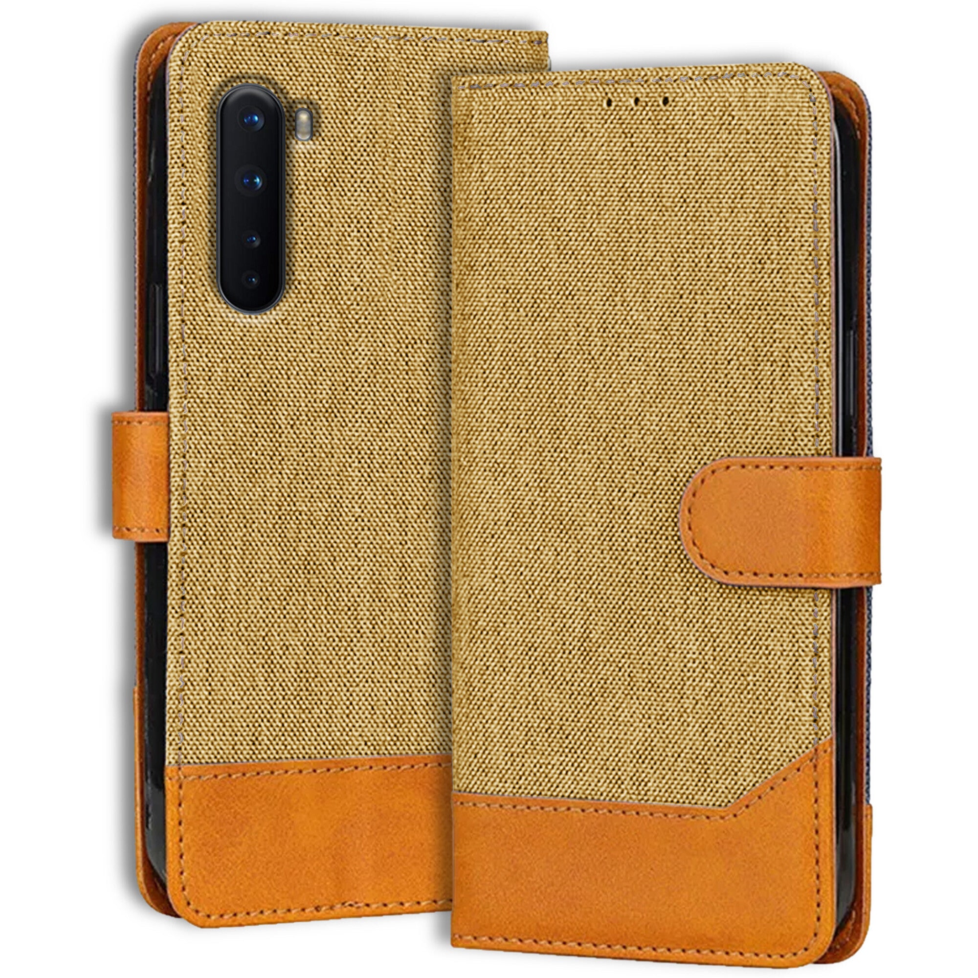 Accesorios Oneplus Nord denim flip cover – Light Brown – Image 1 #color_light brown