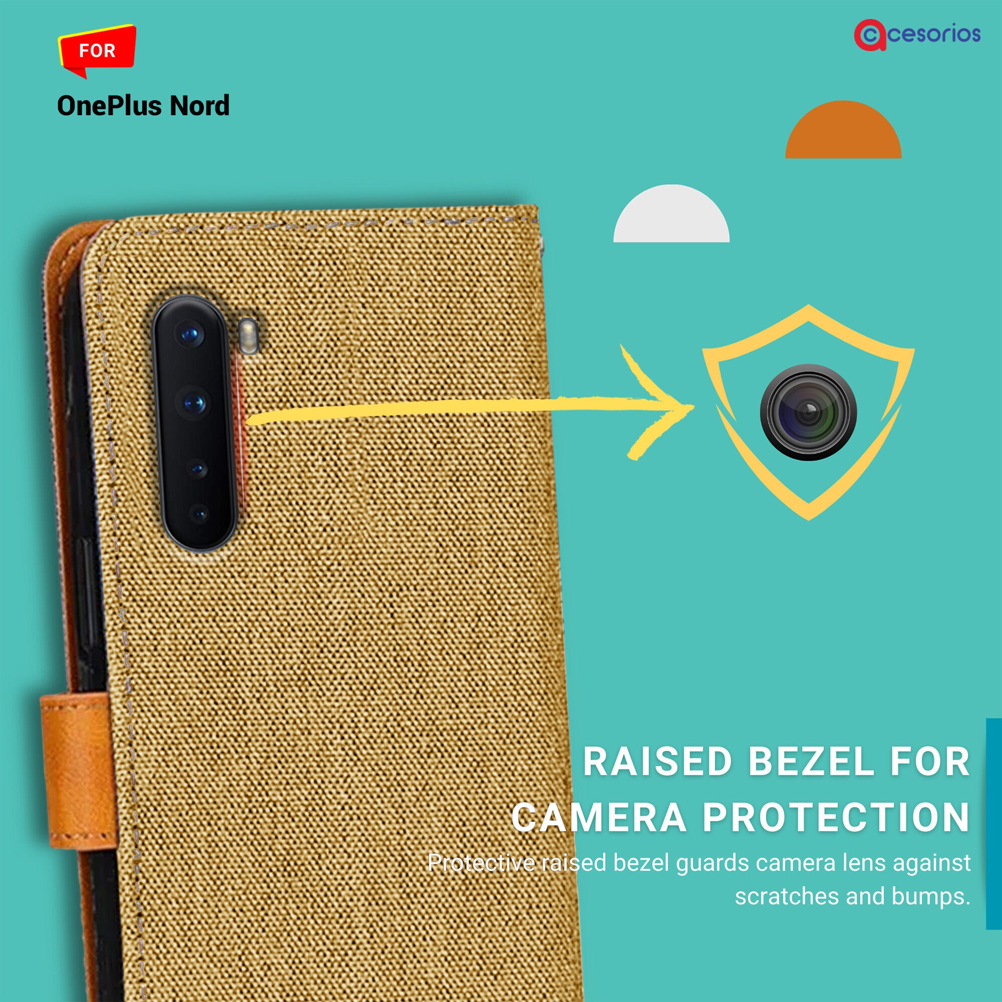 Accesorios Oneplus Nord denim flip cover – Light Brown – Image 2 #color_light brown