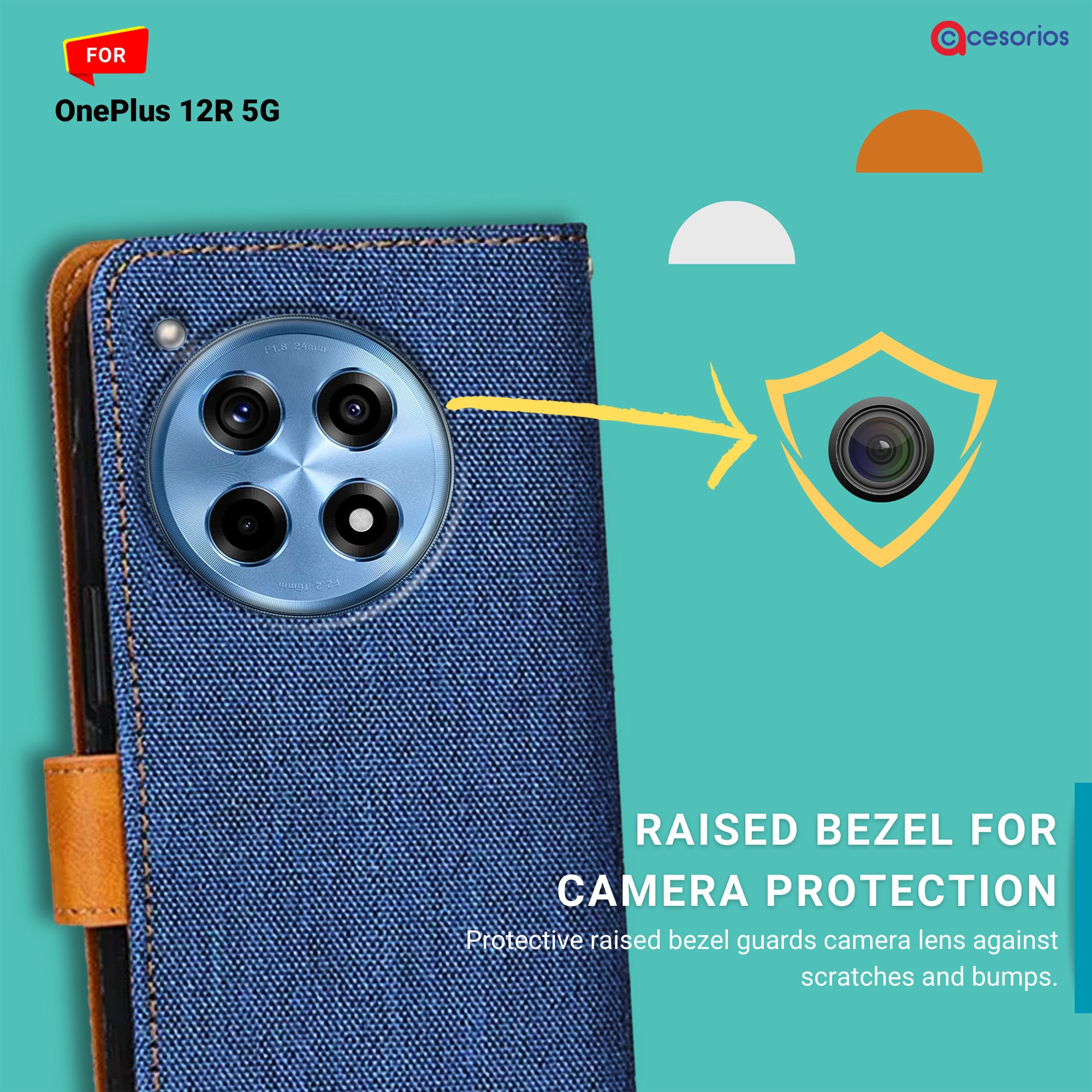 Accesorios Oneplus 12R 5G denim flip cover – Blue – Image 2 #color_blue