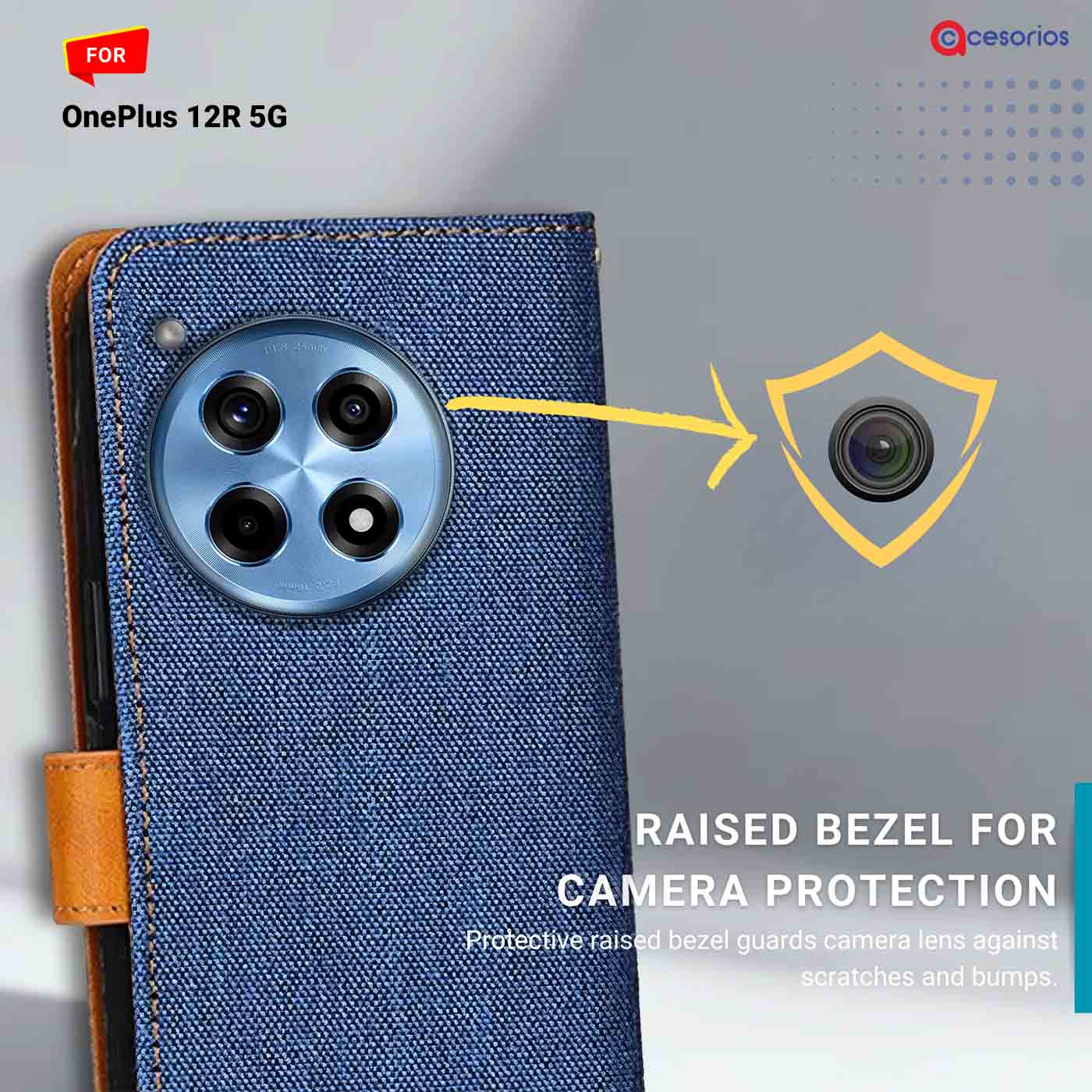 Denim & Leather back panel — OnePlus 12R 5G in Blue mobile case
