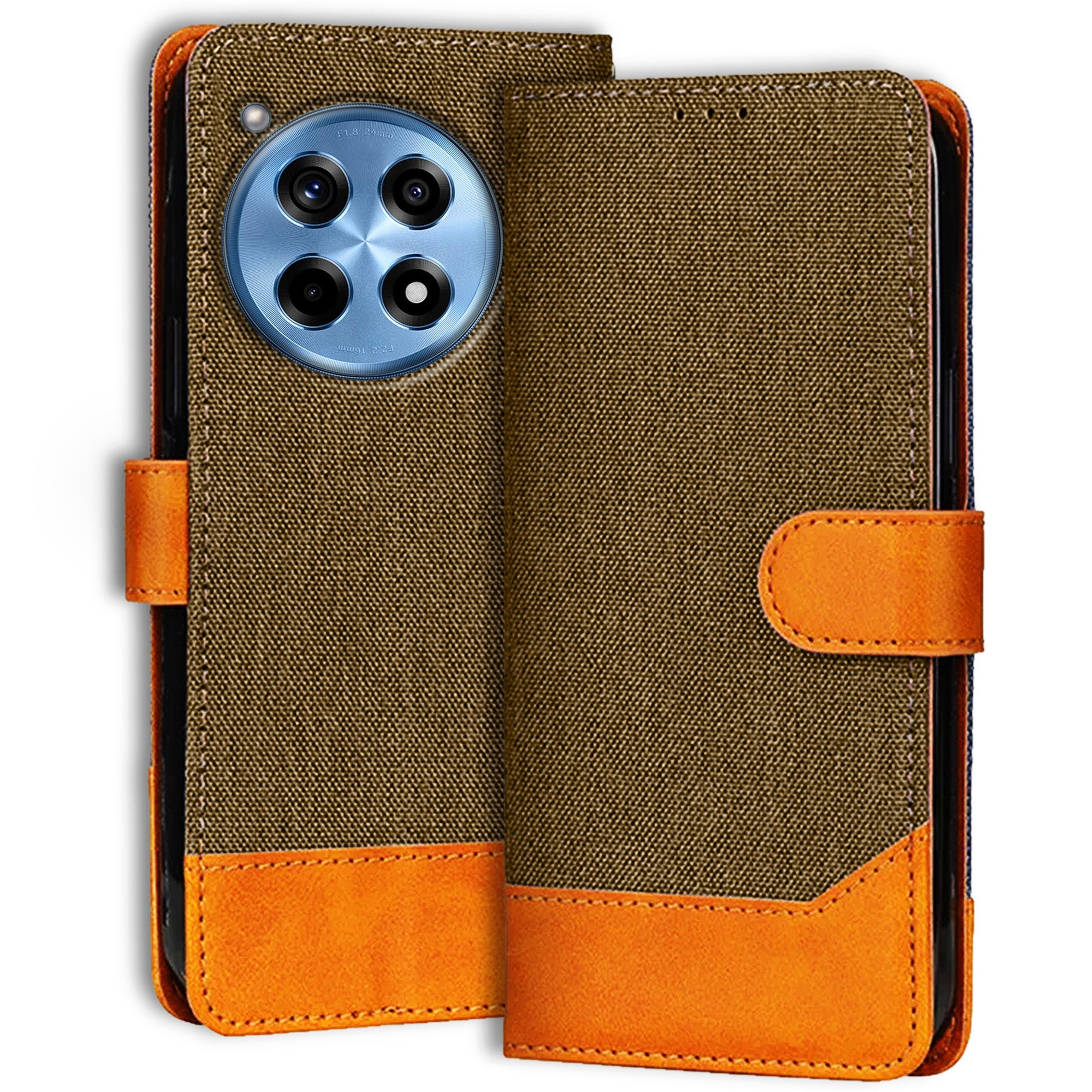Accesorios Oneplus 12R 5G denim flip cover – Dark Brown – Image 1 #color_dark brown