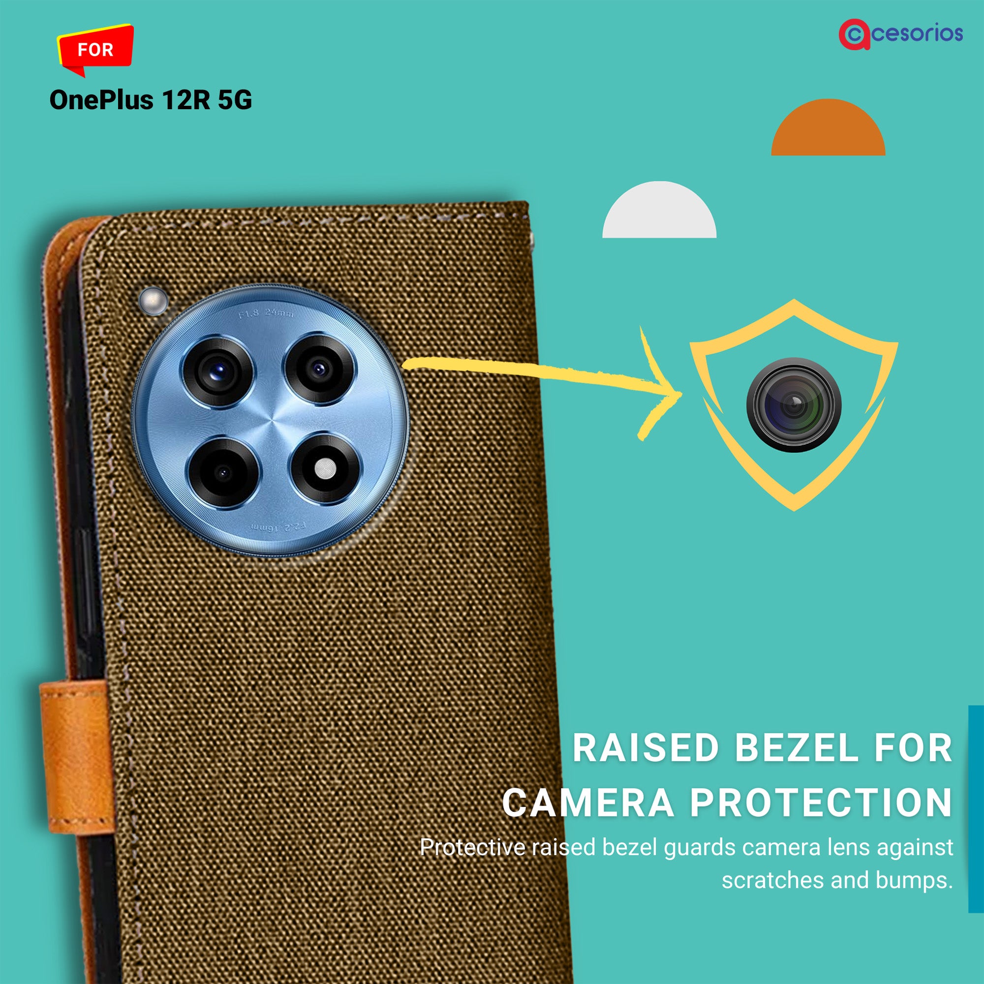 Accesorios Oneplus 12R 5G denim flip cover – Dark Brown – Image 2 #color_dark brown