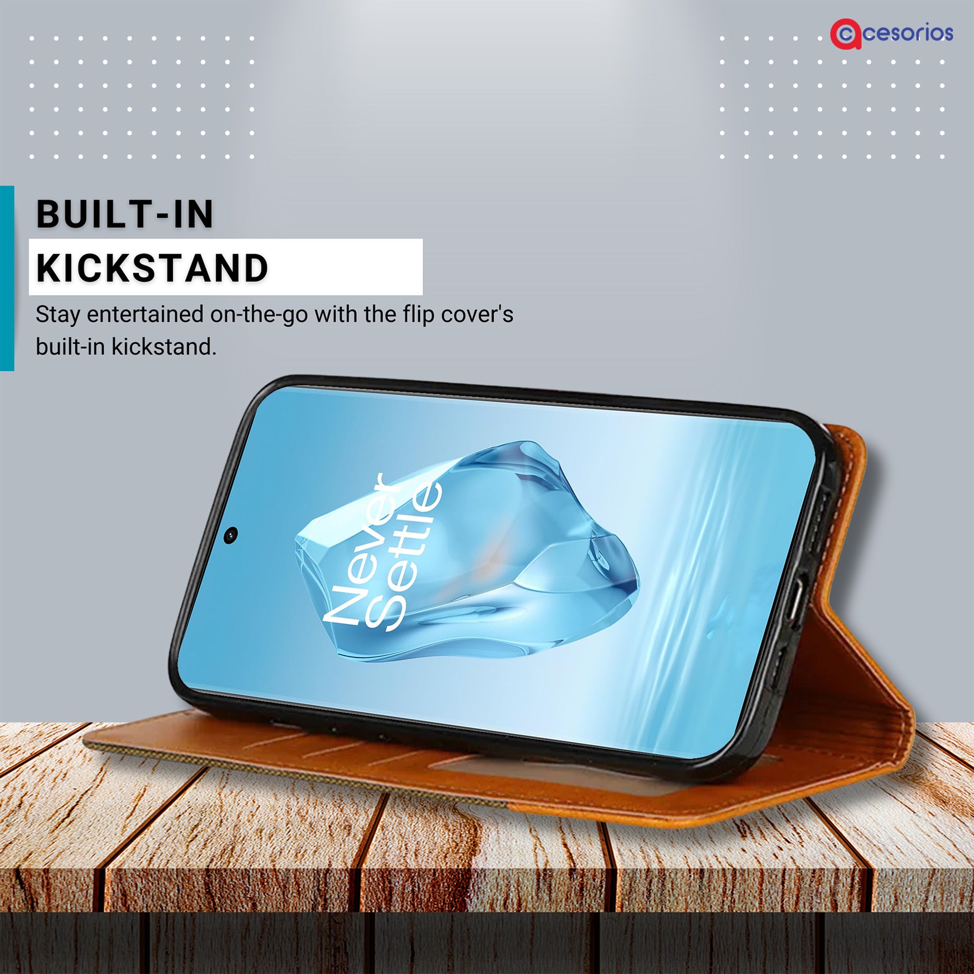 Accesorios Oneplus 12R 5G denim flip cover – Dark Brown – Image 4 #color_dark brown