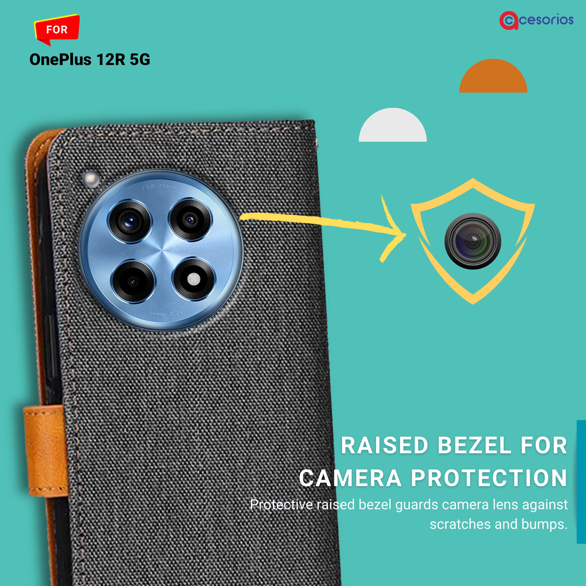 Accesorios Oneplus 12R 5G denim flip cover – Grey – Image 2 #color_grey