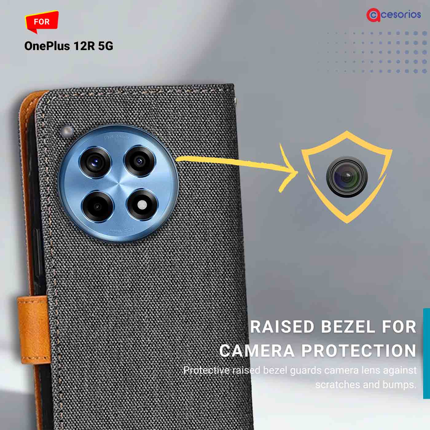 Accesorios Oneplus 12R 5G denim flip cover – Grey – Image 2 #color_