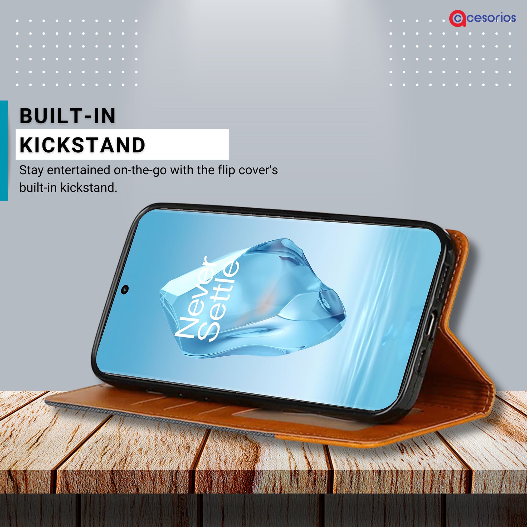 Accesorios Oneplus 12R 5G denim flip cover – Grey – Image 4 #color_grey