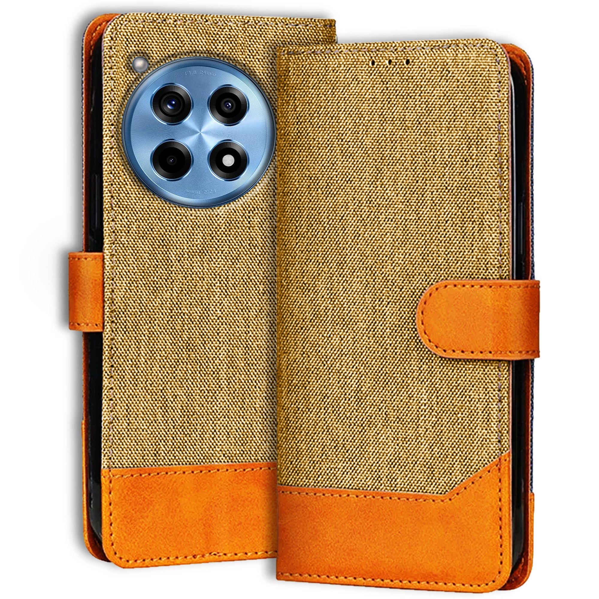 Accesorios Oneplus 12R 5G denim flip cover – Light Brown – Image 1 #color_light brown