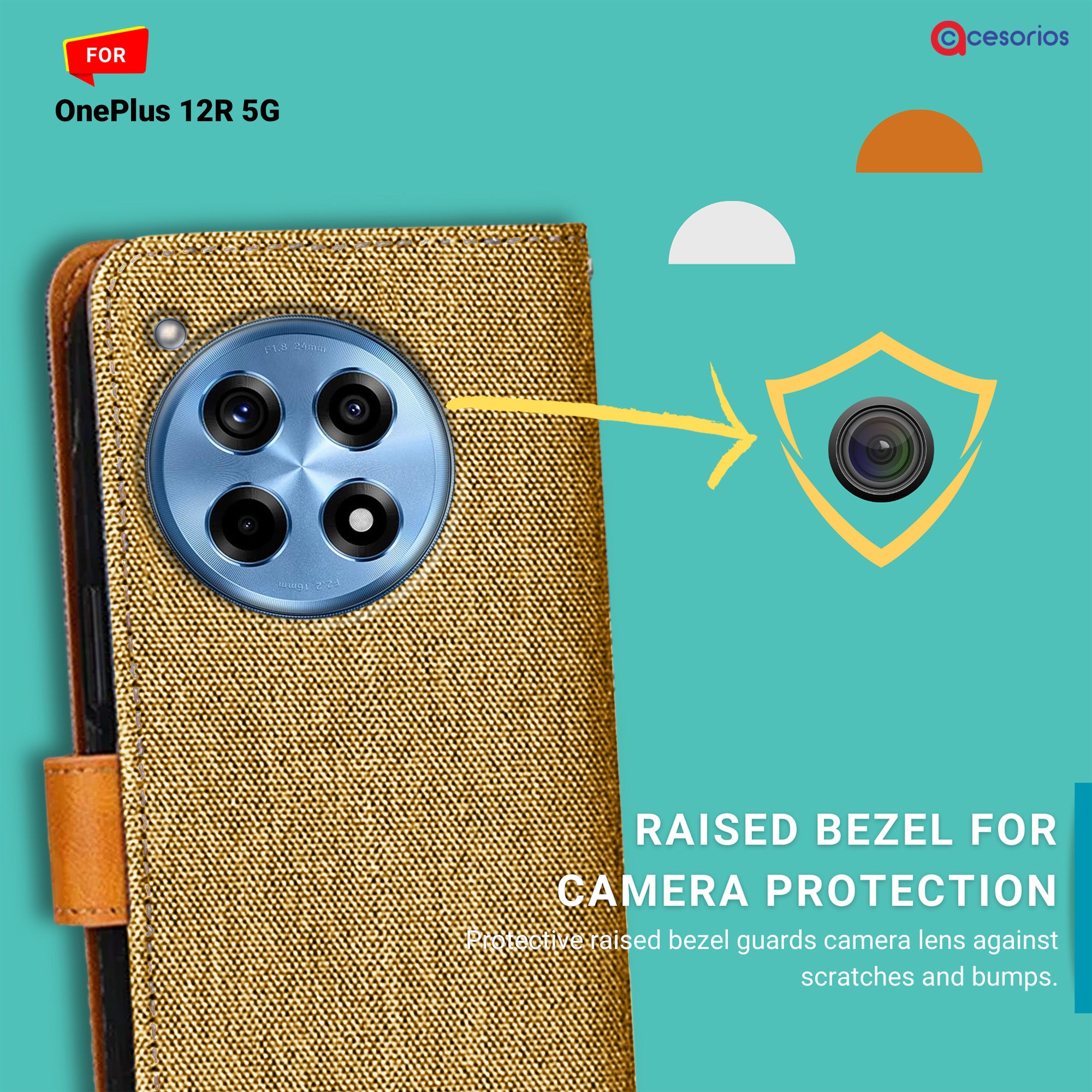 Accesorios Oneplus 12R 5G denim flip cover – Light Brown – Image 2 #color_light brown