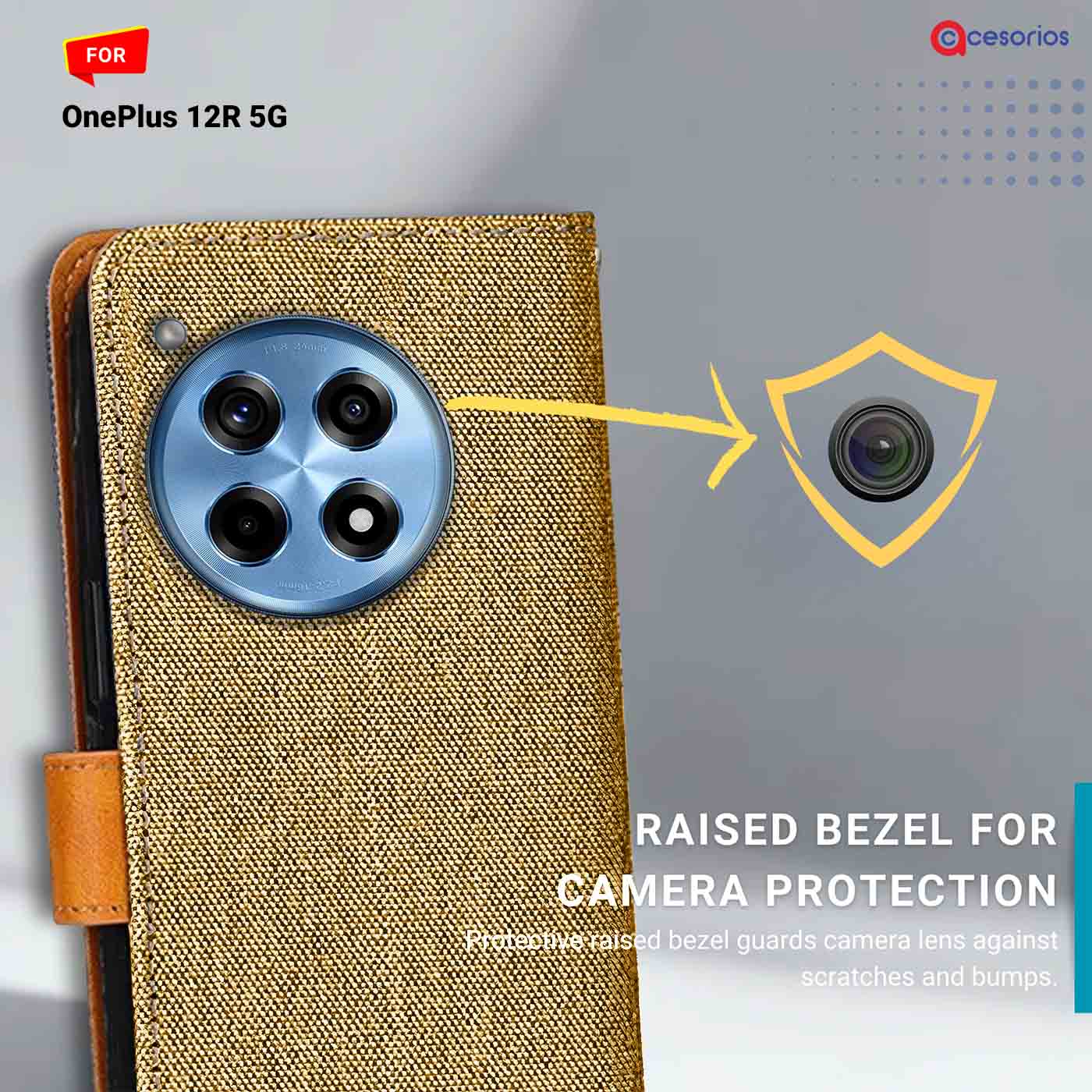 Accesorios Oneplus 12R 5G denim flip cover – Light Brown – Image 2 #color_light b