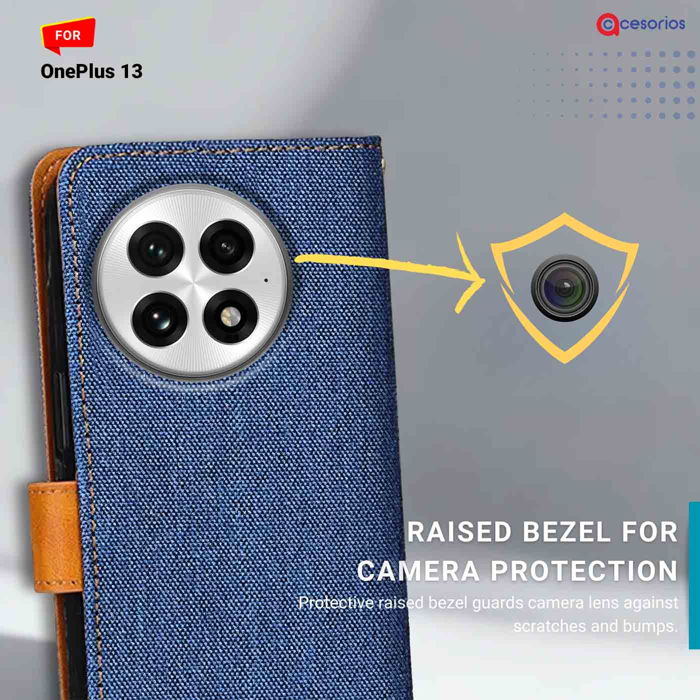 Denim & Leather back panel — OnePlus 13 5G in Blue mobile case