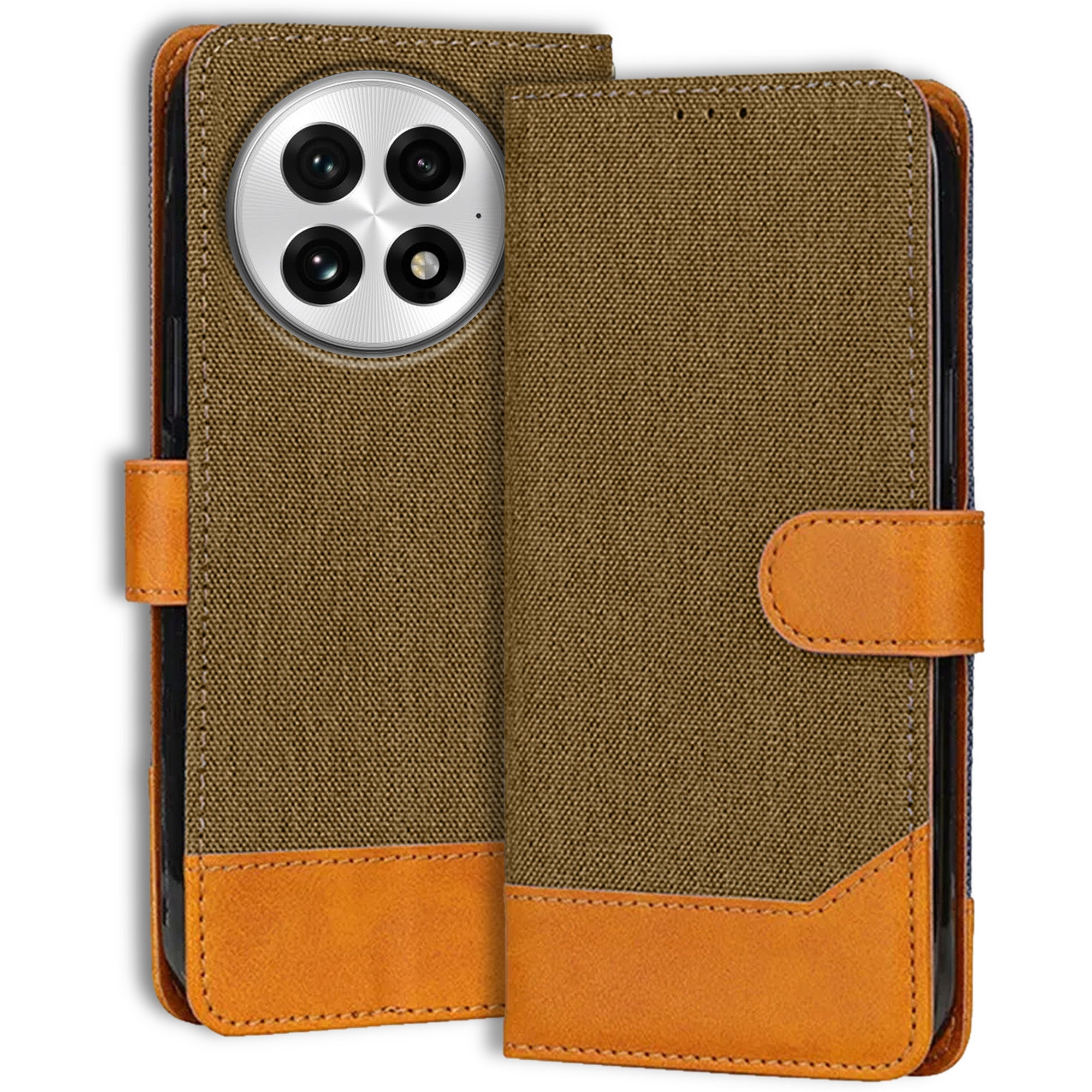 Accesorios Oneplus 13 denim flip cover – Dark Brown – Image 1 #color_dark brown