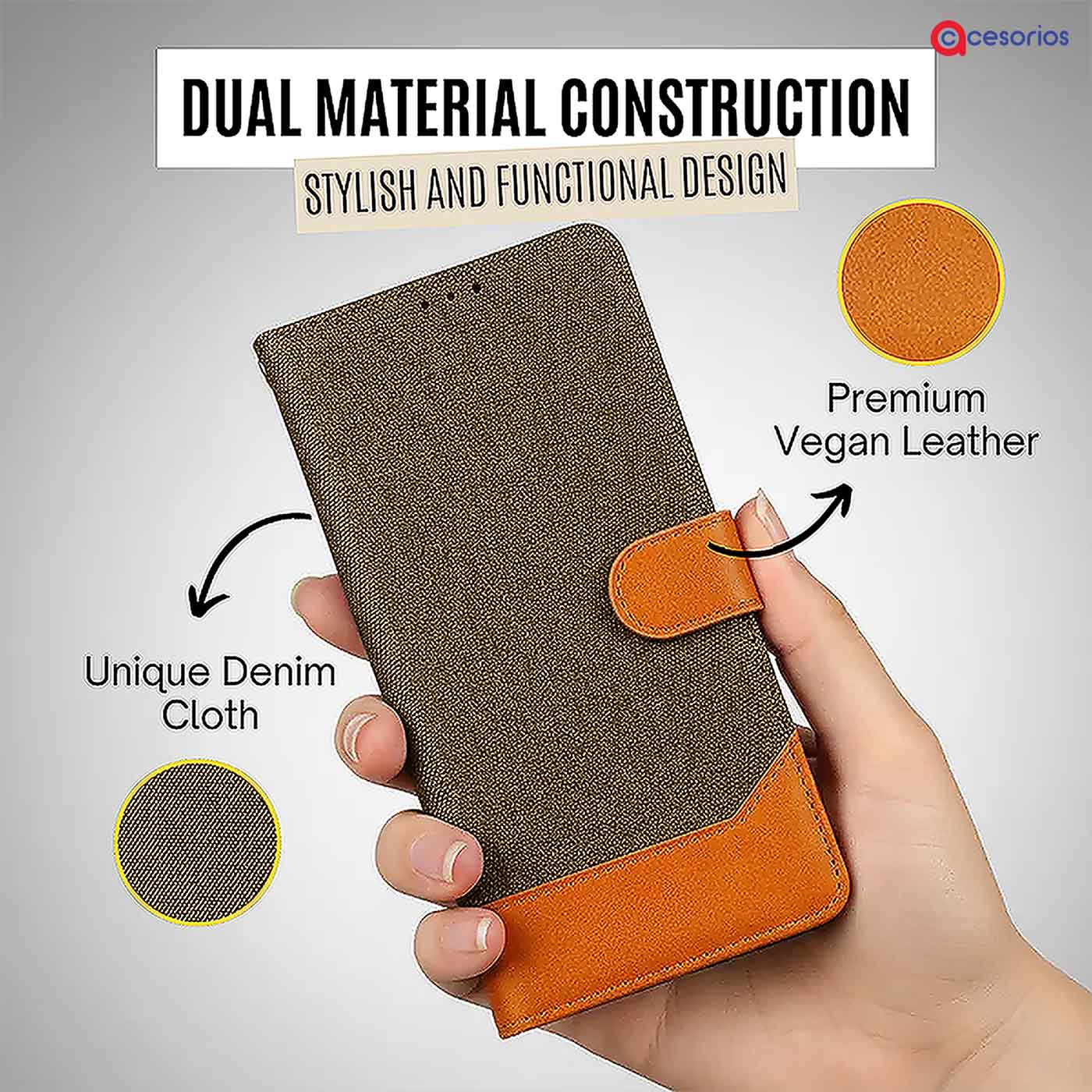 Accesorios Oneplus 13 denim flip cover – Dark Brown – Image 3 #color_dark b