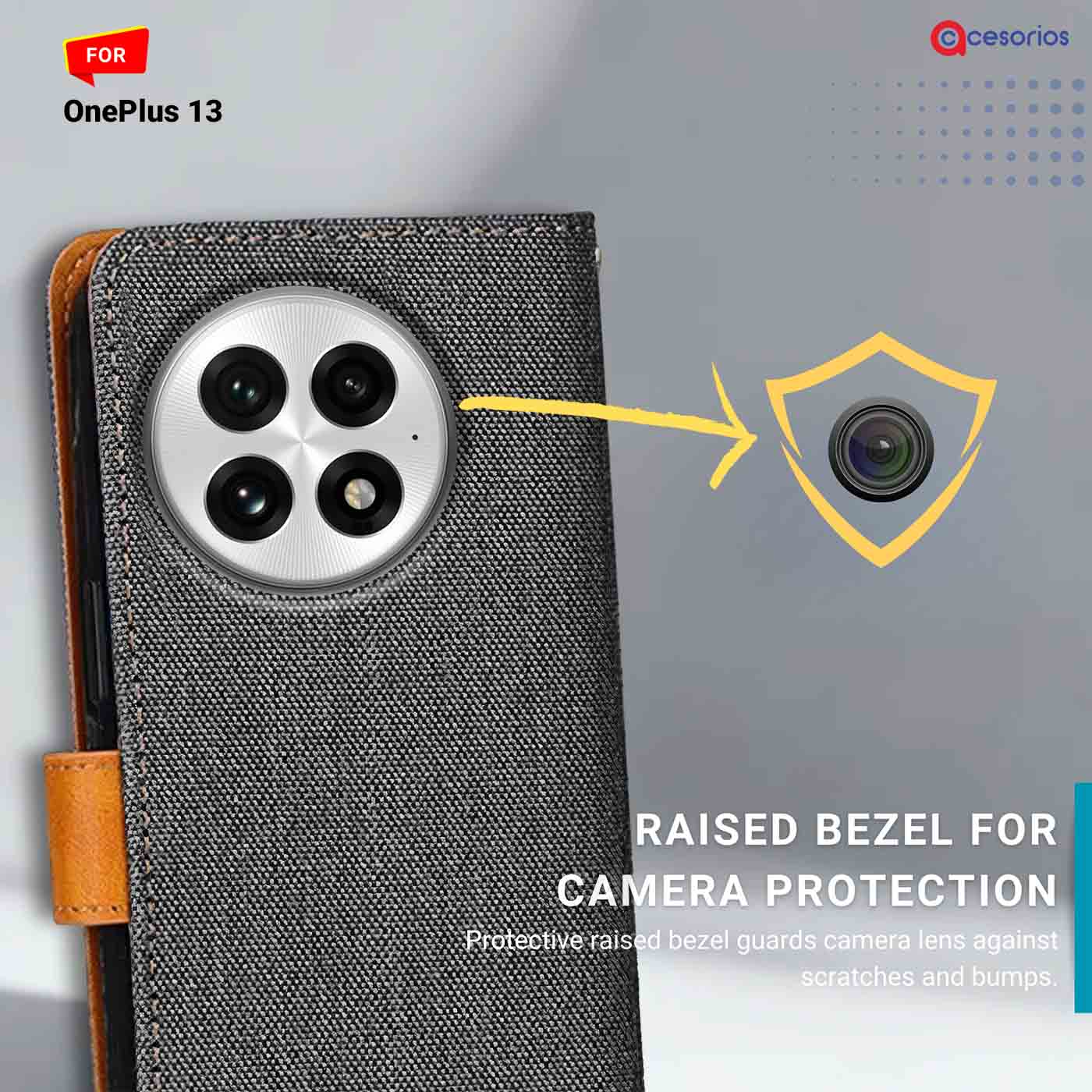 Denim & Leather back panel — OnePlus 13 5G in Grey mobile case