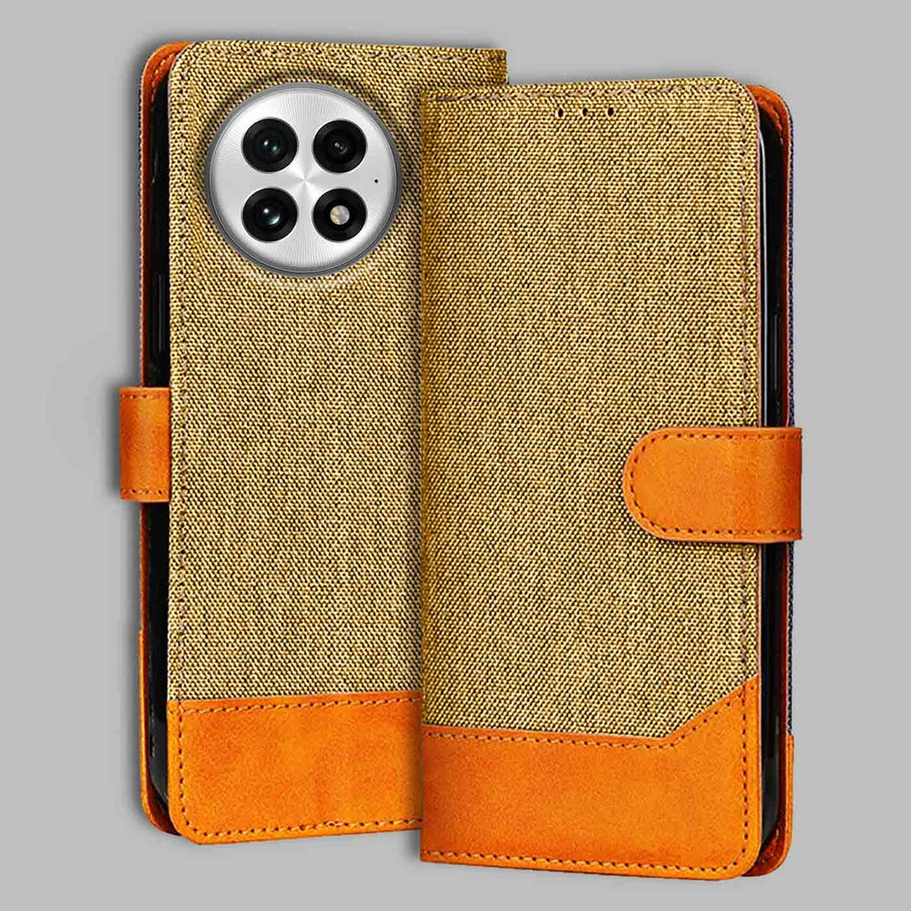 OnePlus 13 5G flip cover in Light Brown — front view by Accesorios
