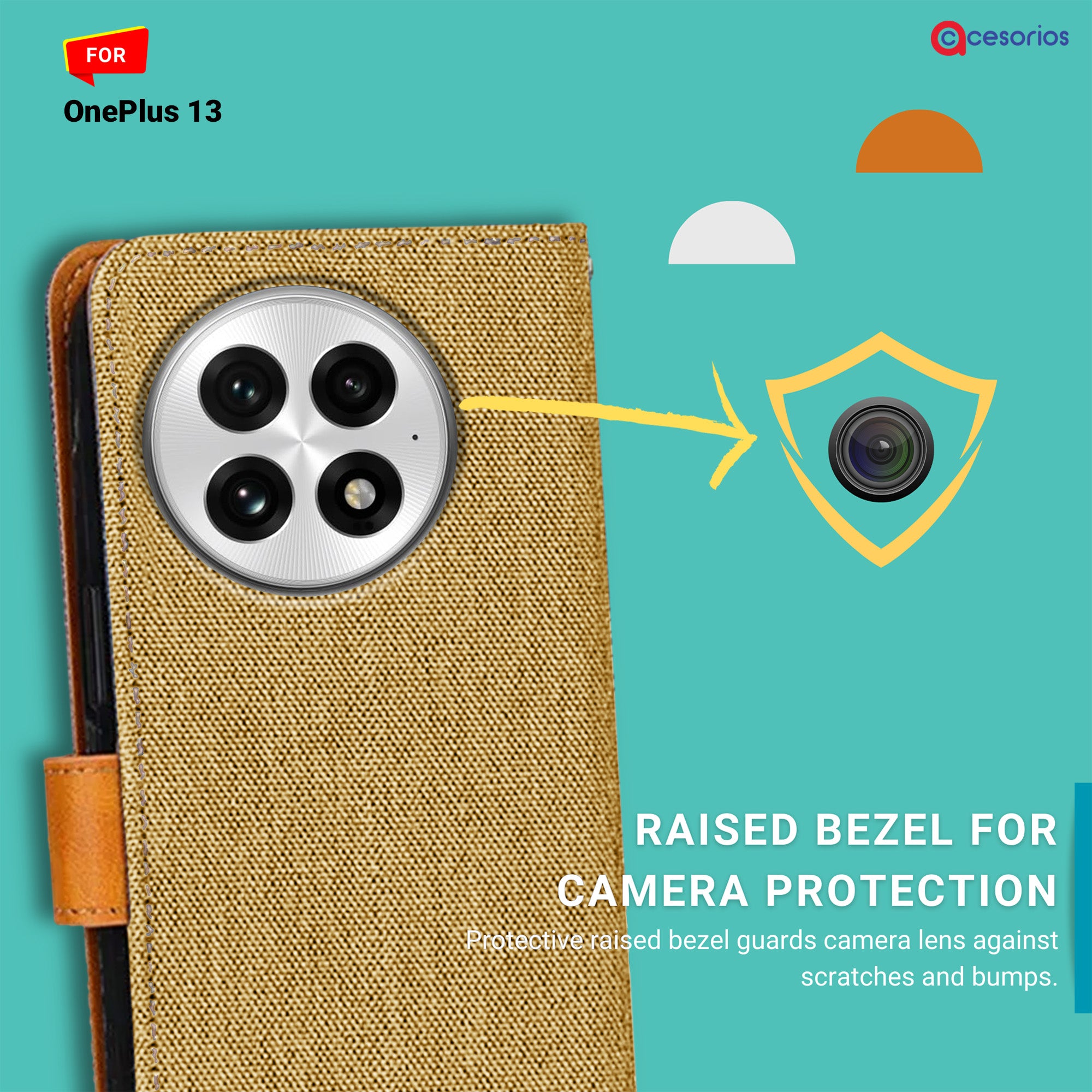 Accesorios Oneplus 13 denim flip cover – Light Brown – Image 2 #color_light brown