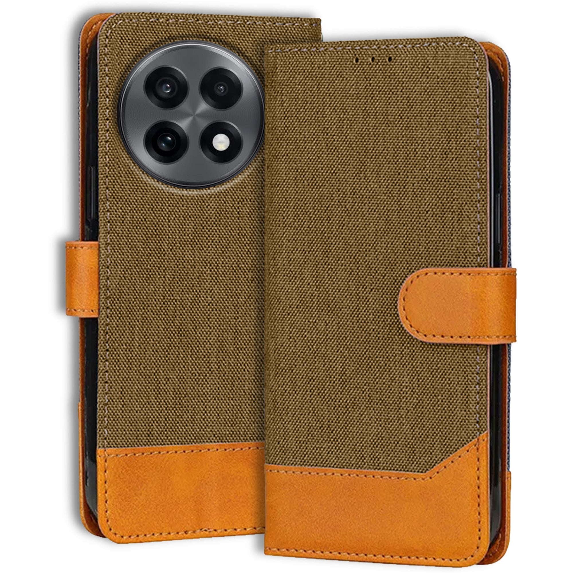 Accesorios Oneplus 13R denim flip cover – Dark Brown – Image 1 #color_dark brown