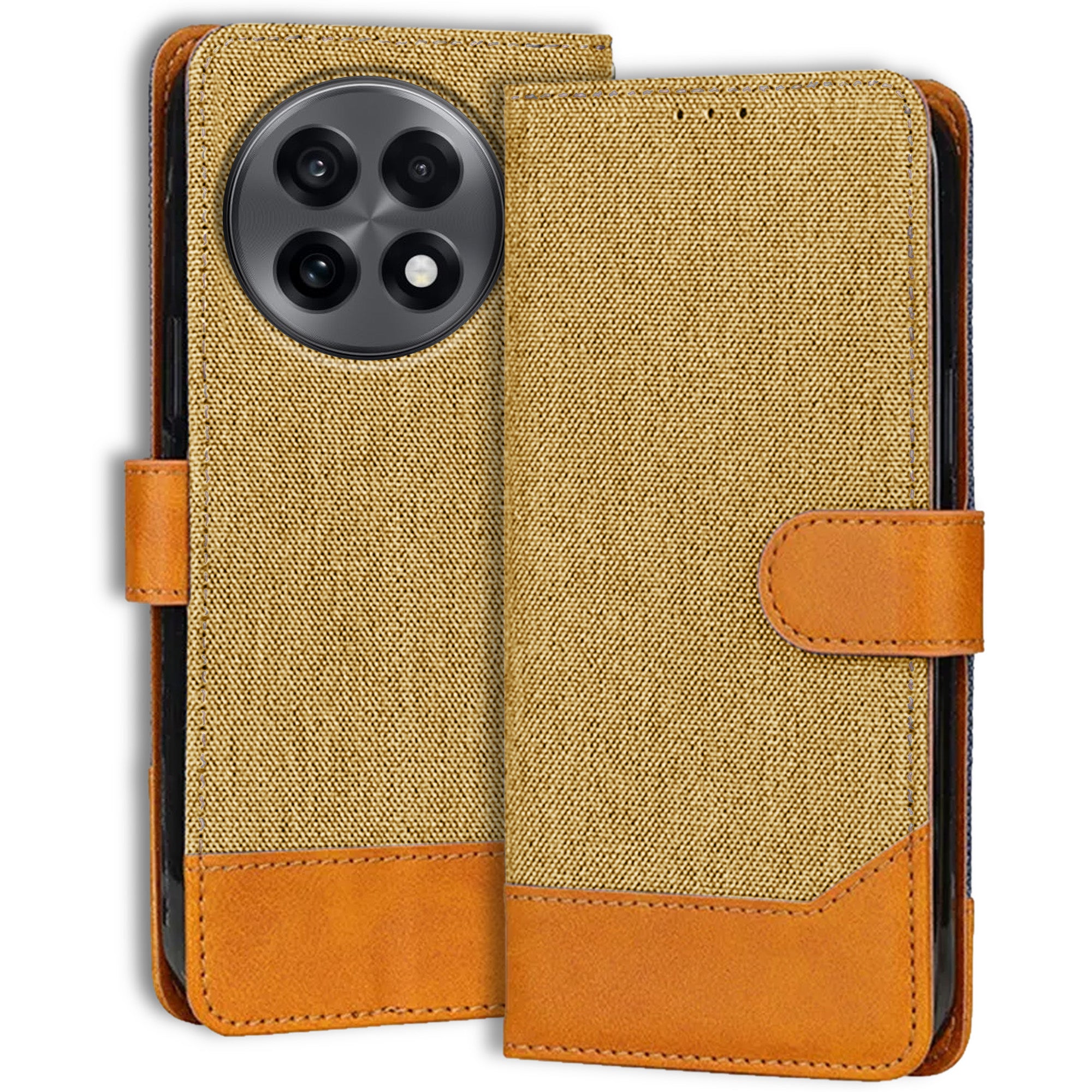 Accesorios Oneplus 13R denim flip cover – Light Brown – Image 1 #color_light brown