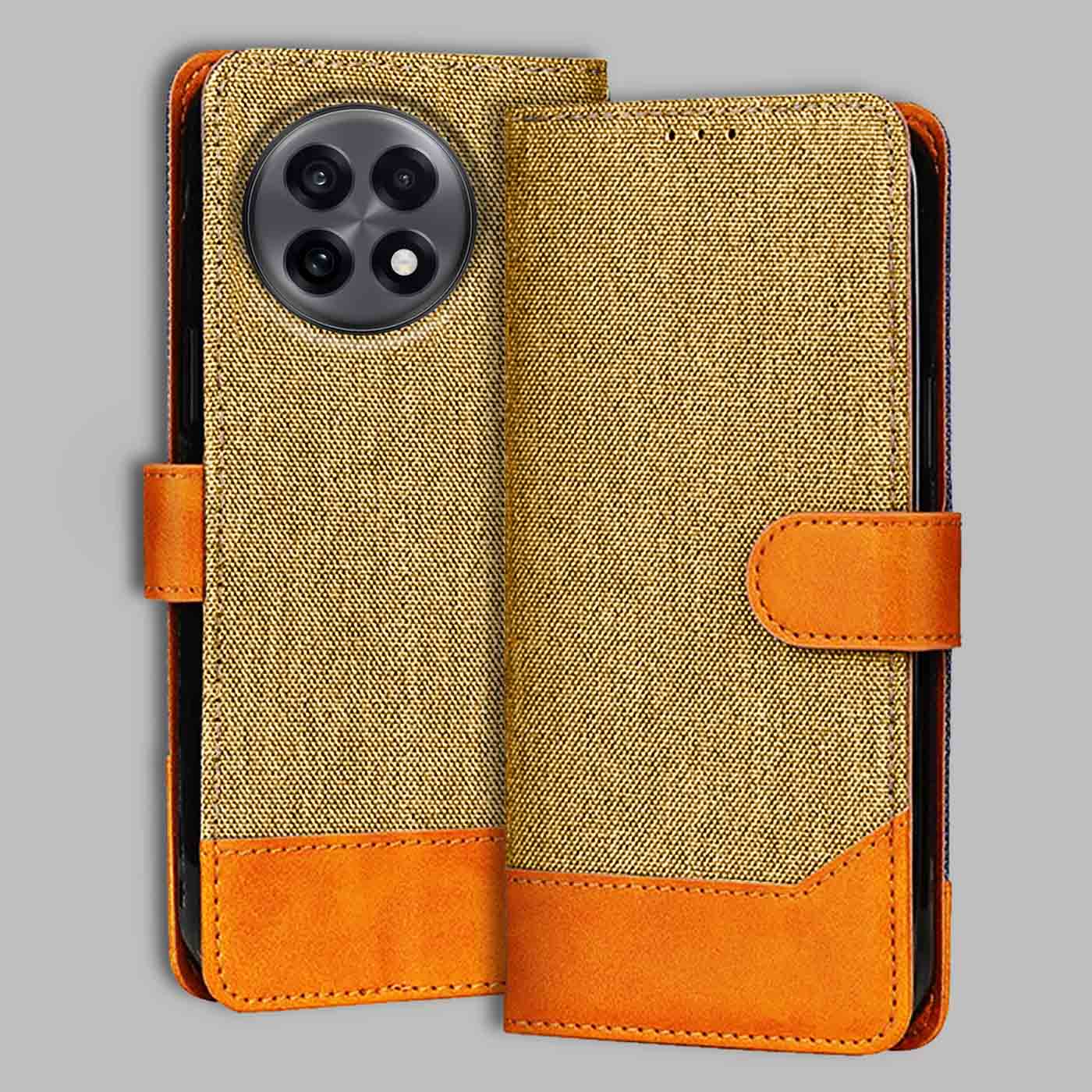 OnePlus 13R 5G flip cover in Light Brown — front view by Accesorios