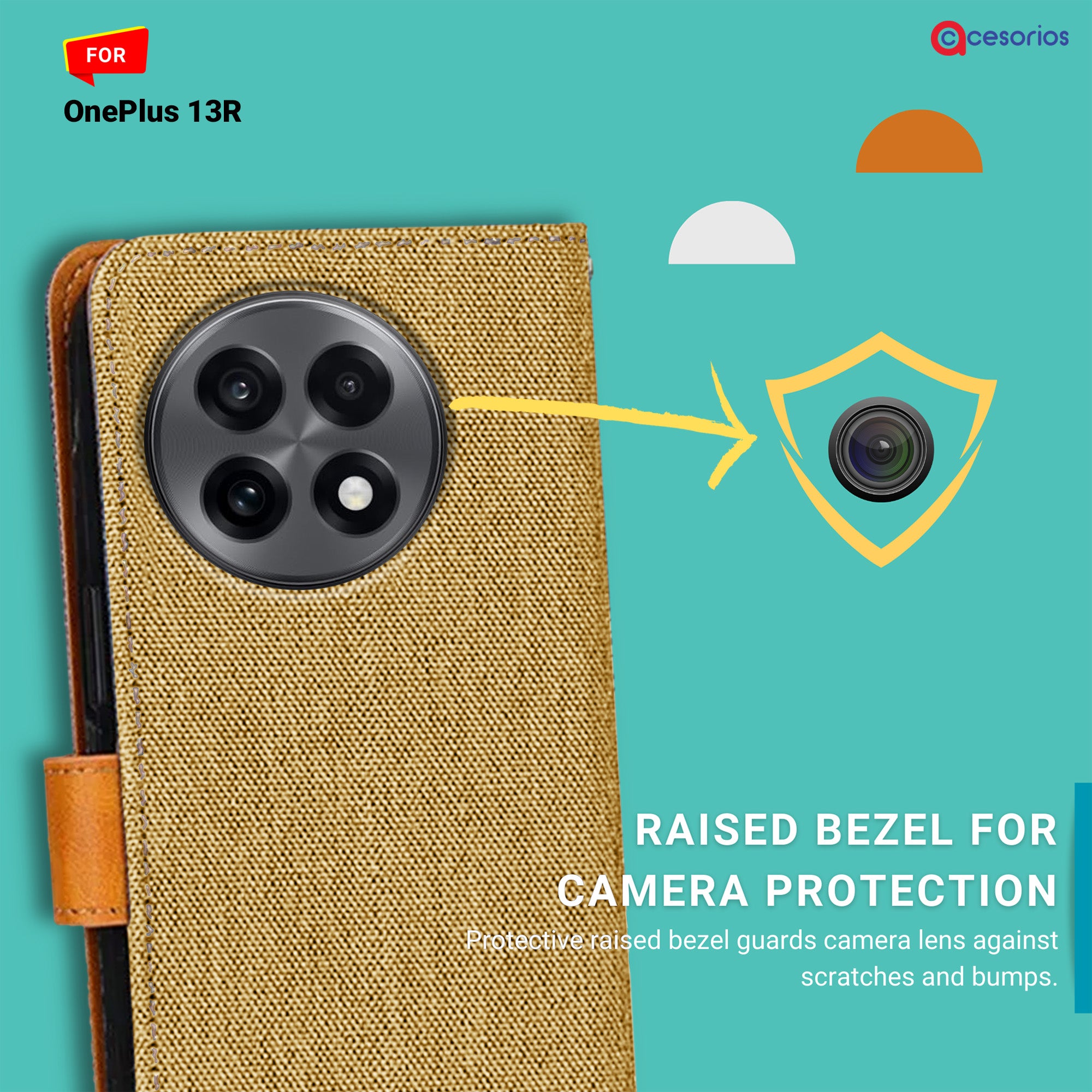 Accesorios Oneplus 13R denim flip cover – Light Brown – Image 2 #color_light brown