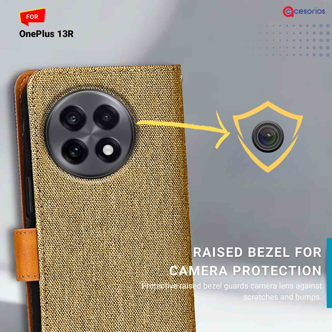 Denim & Leather back panel — OnePlus 13R 5G in Light Brown mobile case