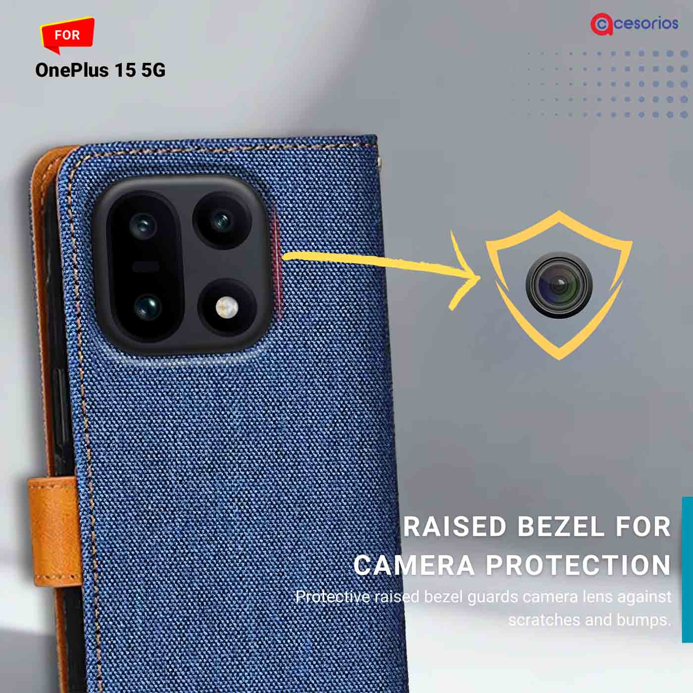 Denim & Leather back panel — OnePlus 15 5G in Blue mobile case