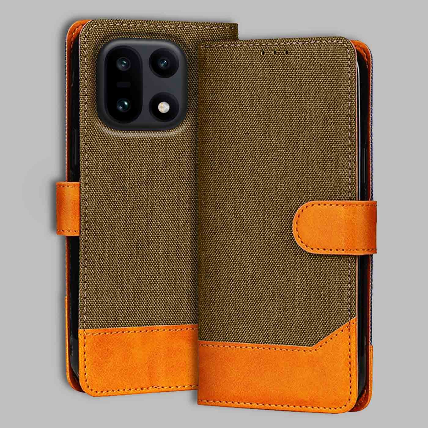 OnePlus 15 5G flip cover in Dark Brown — front view by Accesorios