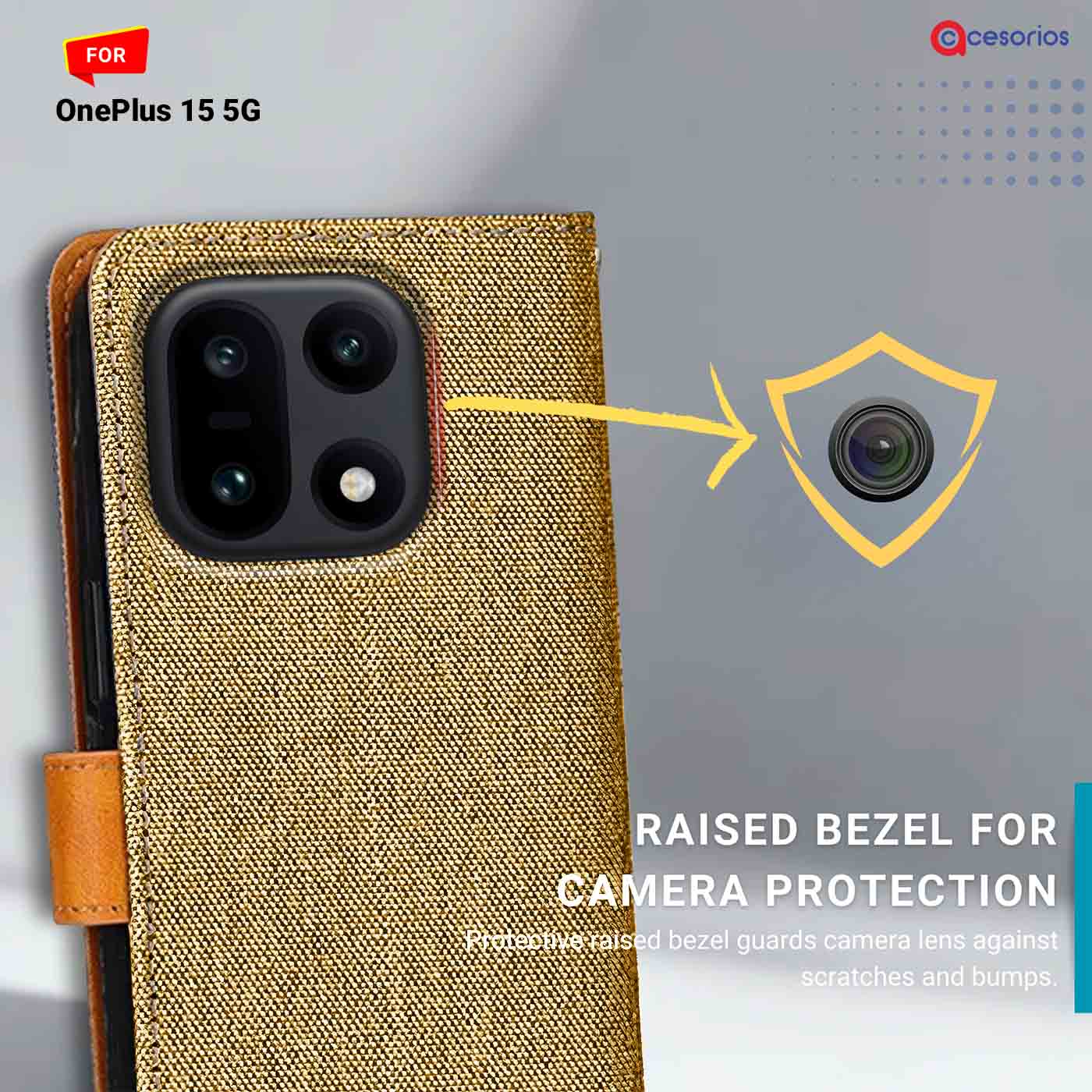 Denim & Leather back panel — OnePlus 15 5G in Light Brown mobile case