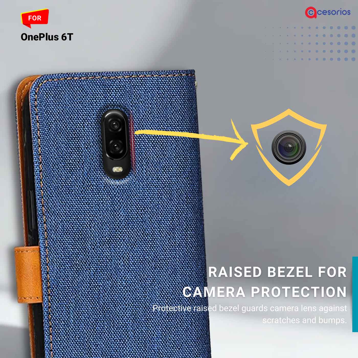 Denim & Leather back panel — OnePlus 6T in Blue mobile case