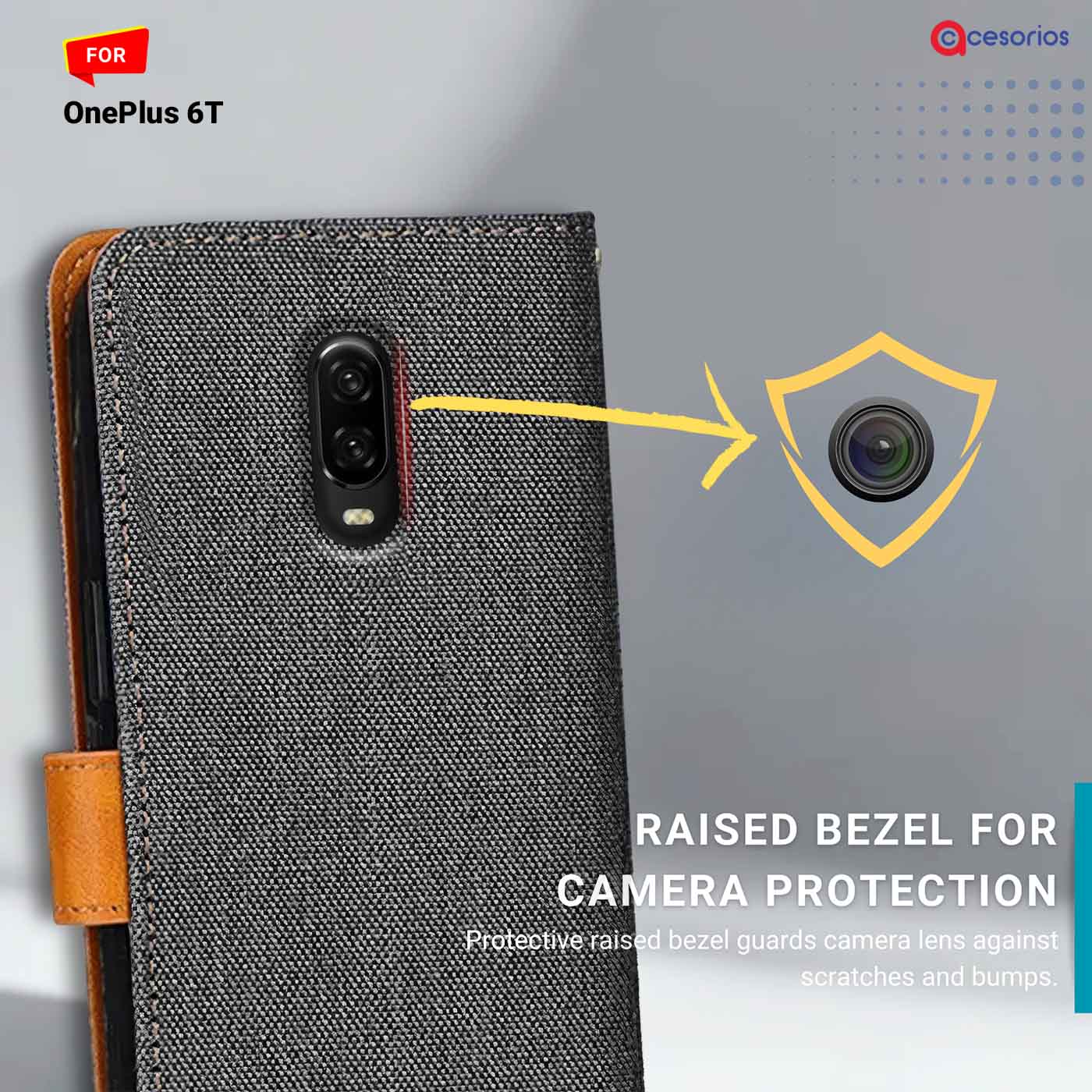 Denim & Leather back panel — OnePlus 6T in Grey mobile case
