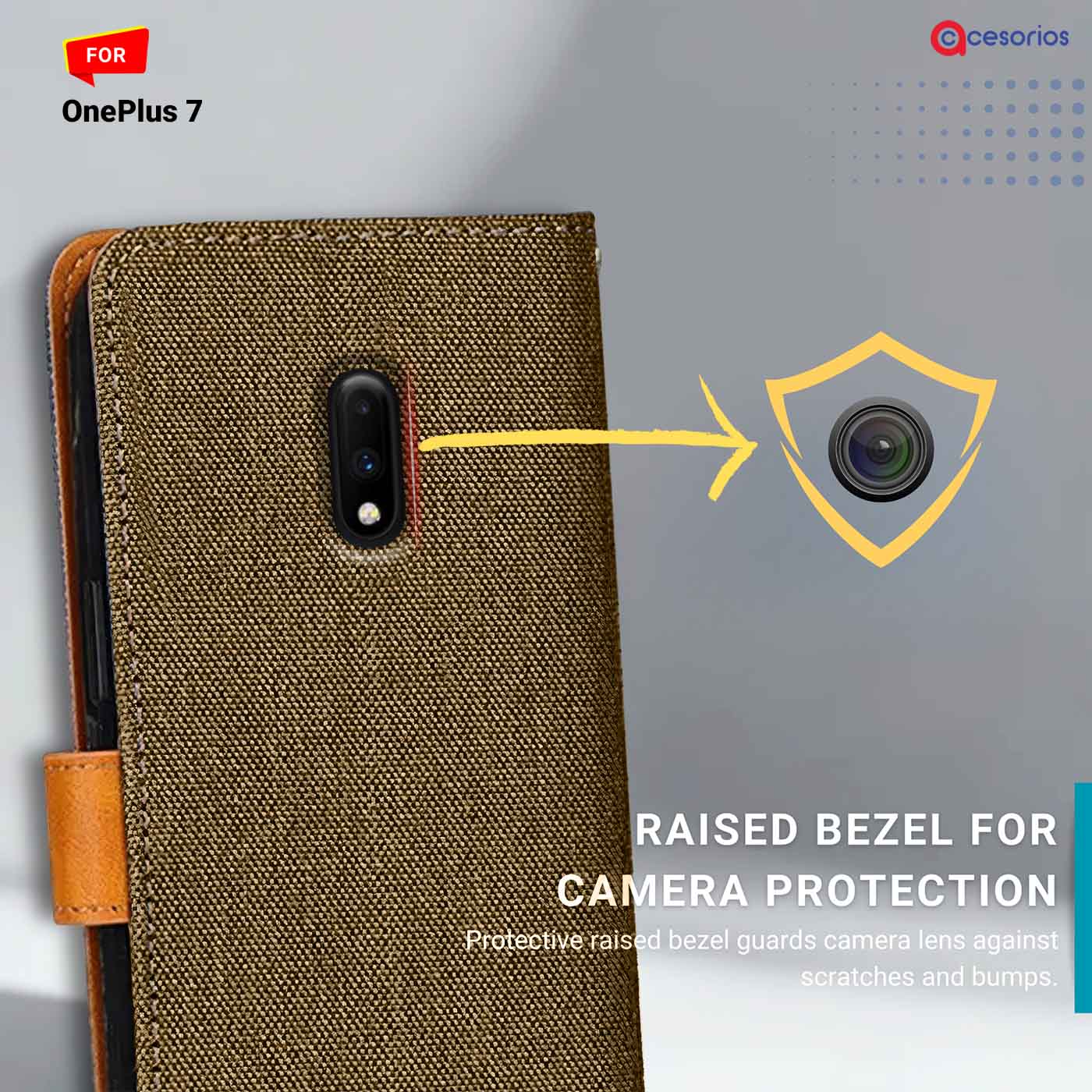 Accesorios Oneplus 7 denim flip cover – Dark Brown – Image 2 #color_dark b