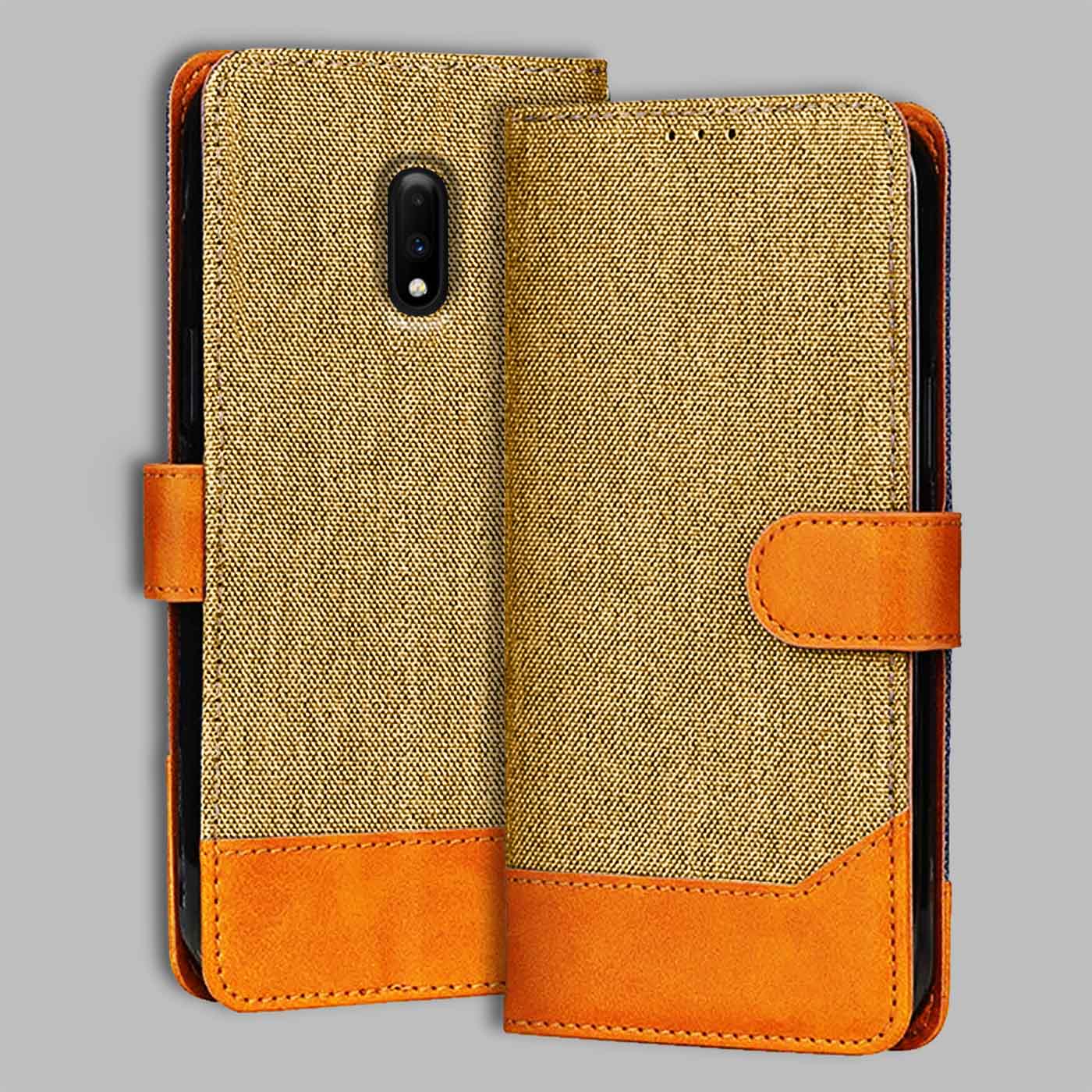 Accesorios Oneplus 7 denim flip cover – Light Brown – Image 1 #color_light b