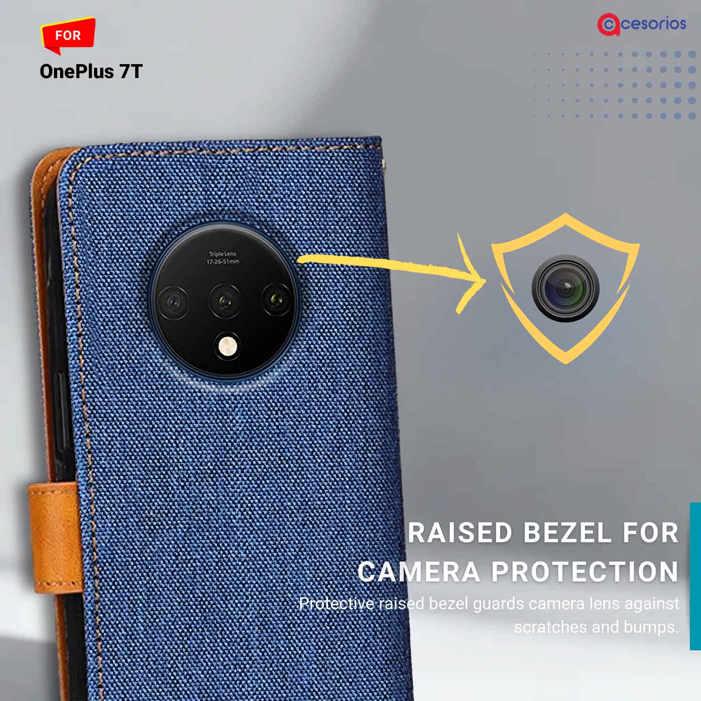 Accesorios Oneplus 7T denim flip cover – Blue – Image 2 #color_