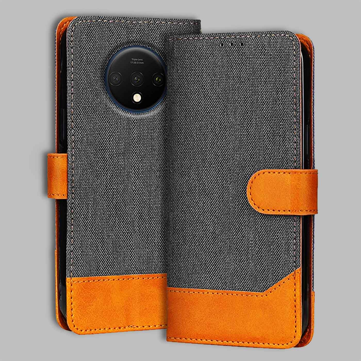 Accesorios Oneplus 7T denim flip cover – Grey – Image 1 #color_