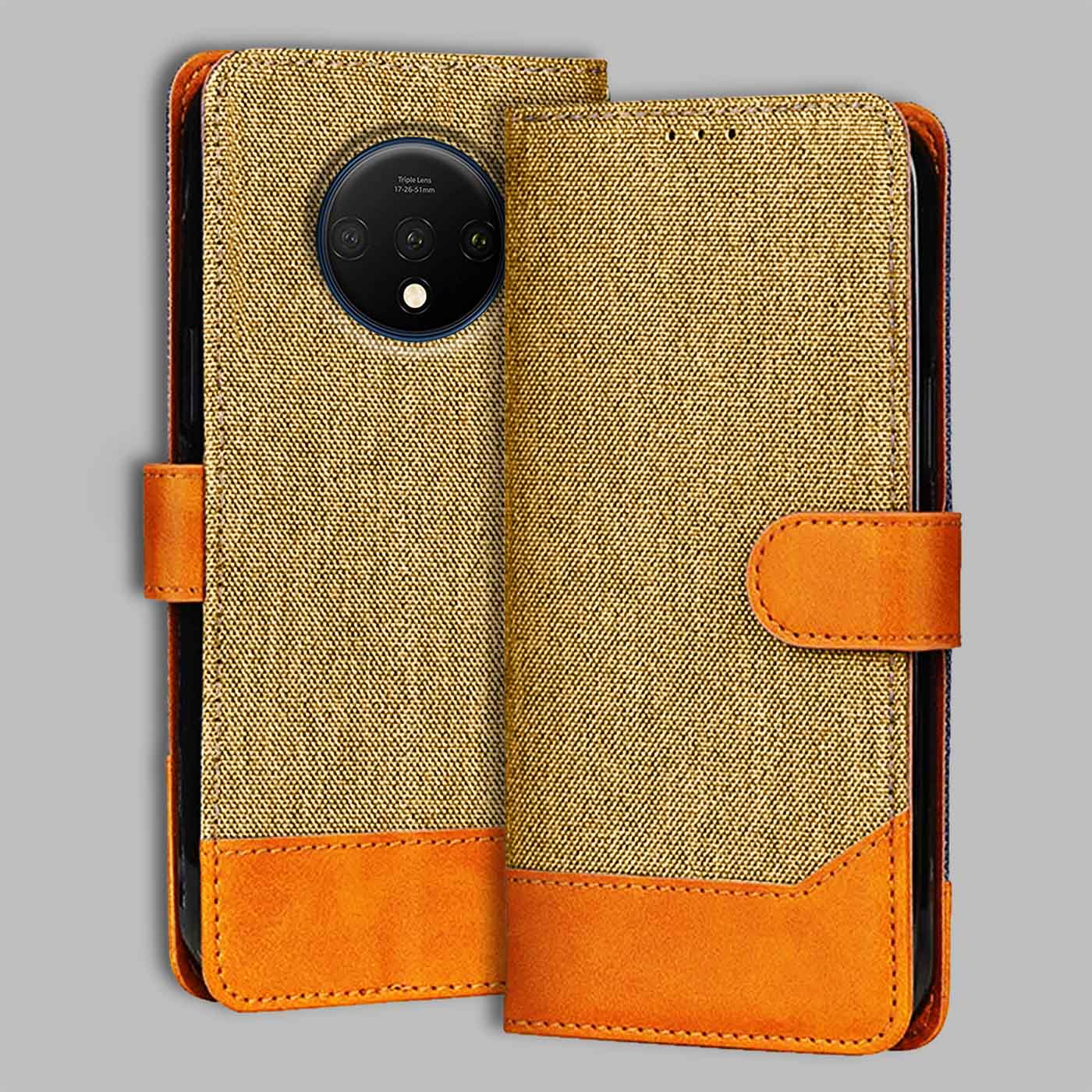 Accesorios Oneplus 7T denim flip cover – Light Brown – Image 1 #color_light b