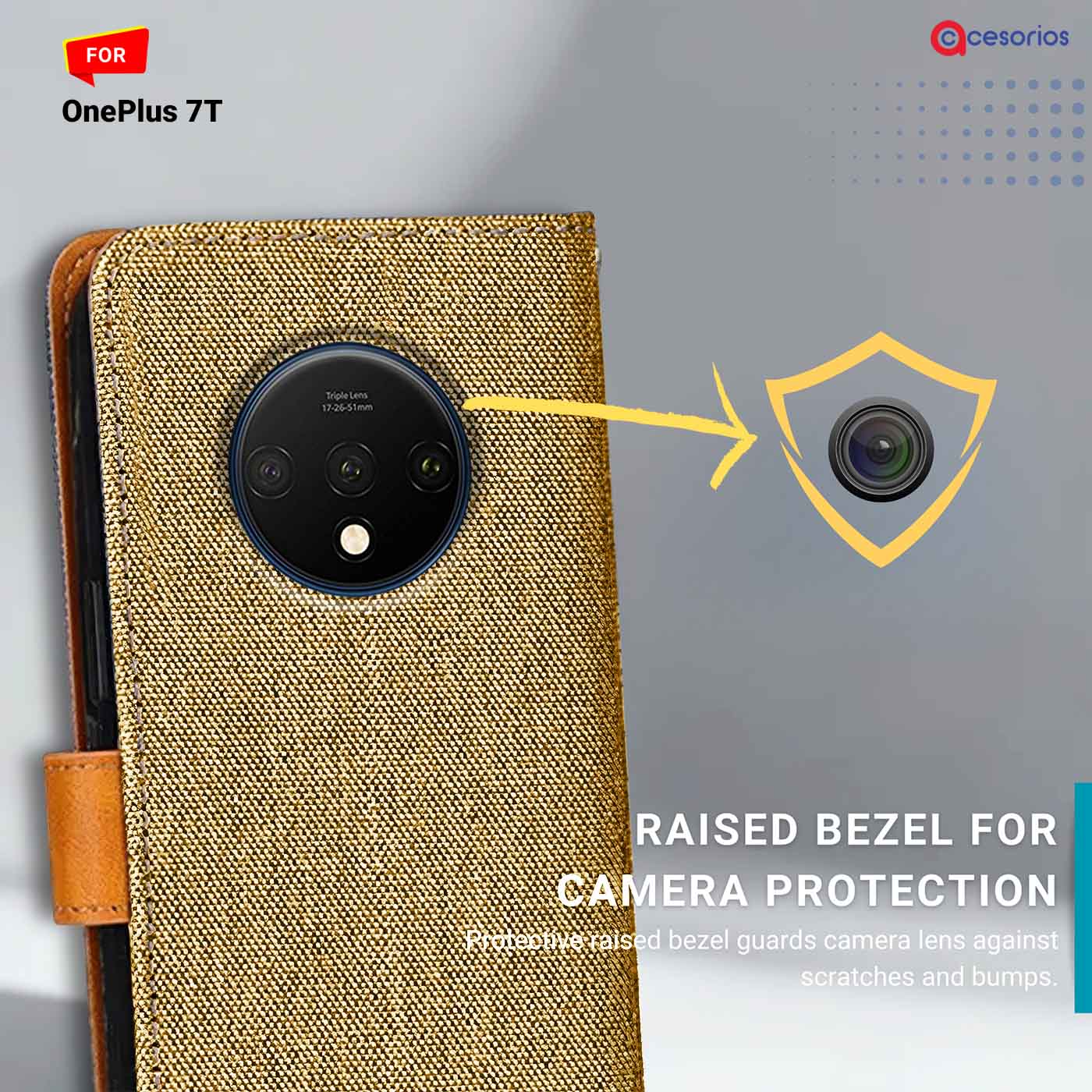 Accesorios Oneplus 7T denim flip cover – Light Brown – Image 2 #color_light b