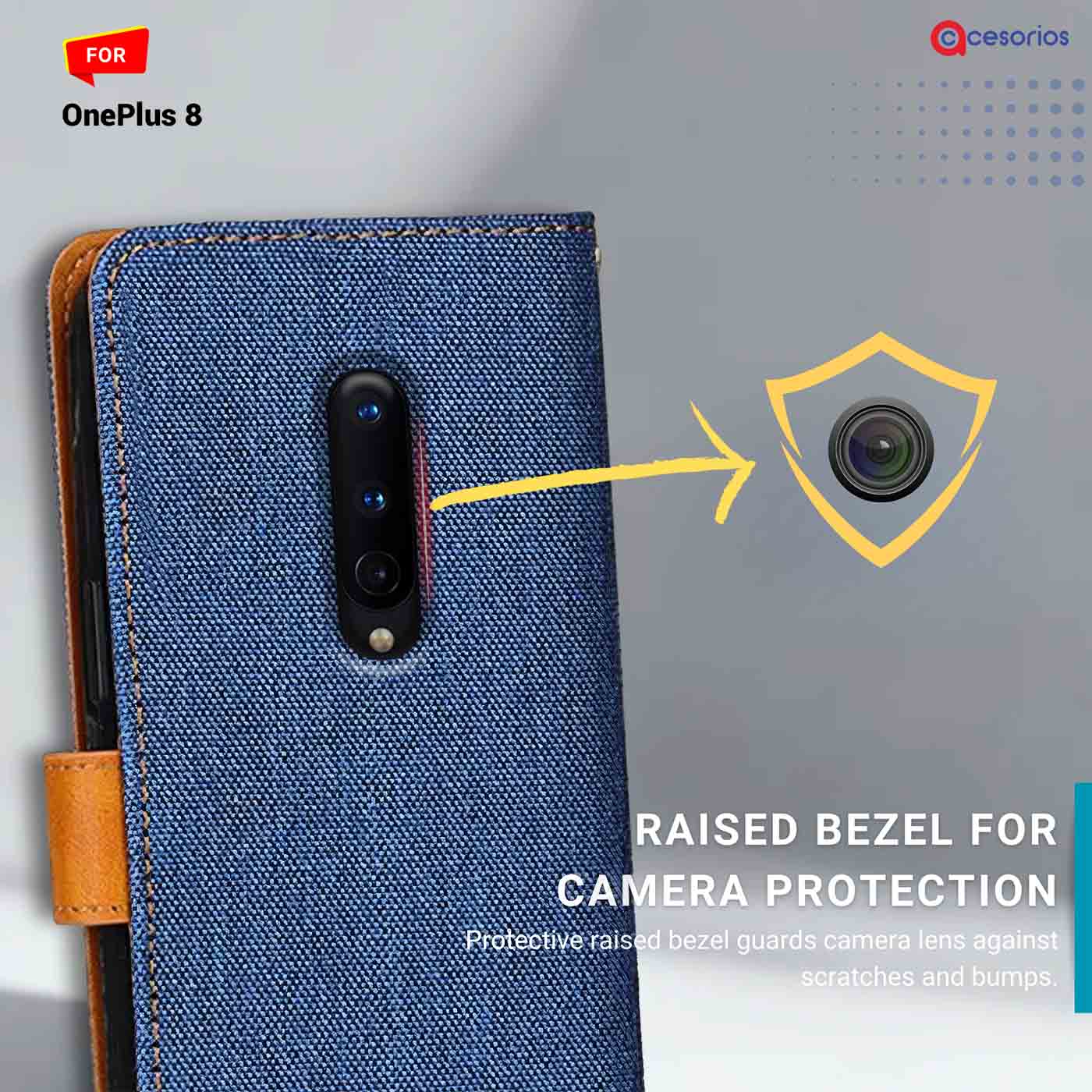 Denim & Leather back panel — OnePlus 8 in Blue mobile case