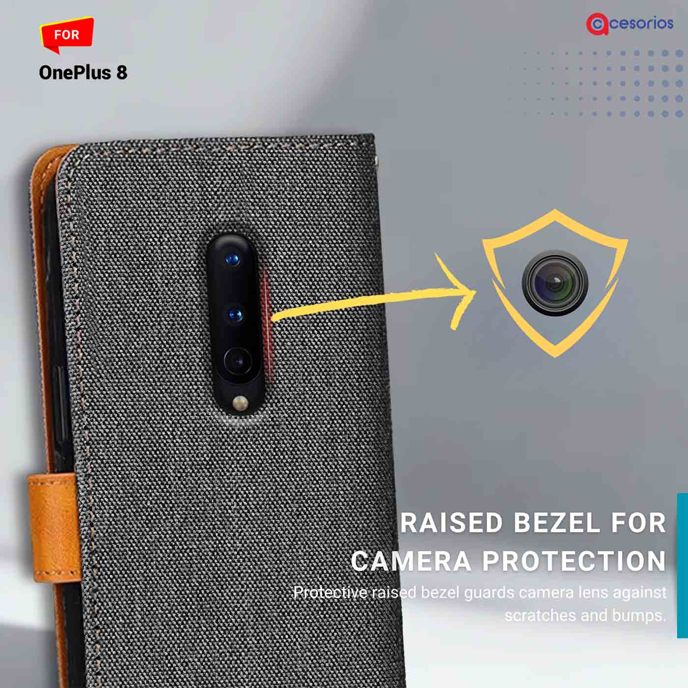 Accesorios Oneplus 8 denim flip cover – Grey – Image 2 #color_