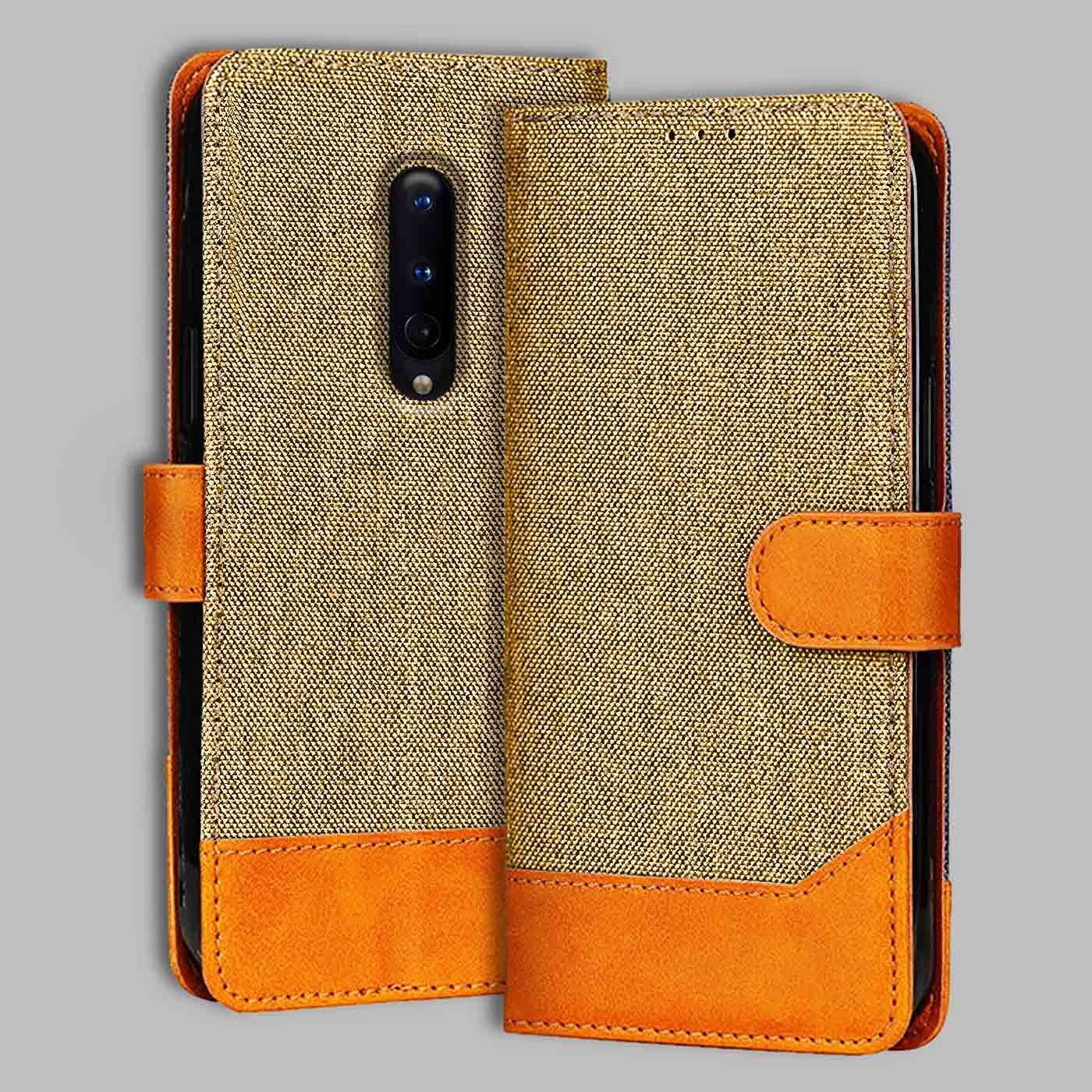 Accesorios Oneplus 8 denim flip cover – Light Brown – Image 1 #color_light b