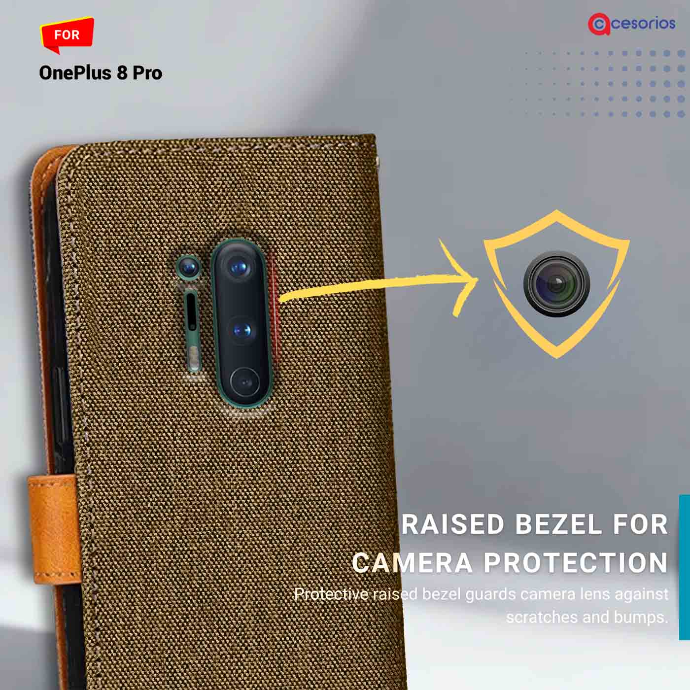 Accesorios Oneplus 8 Pro denim flip cover – Dark Brown – Image 2 #color_dark b