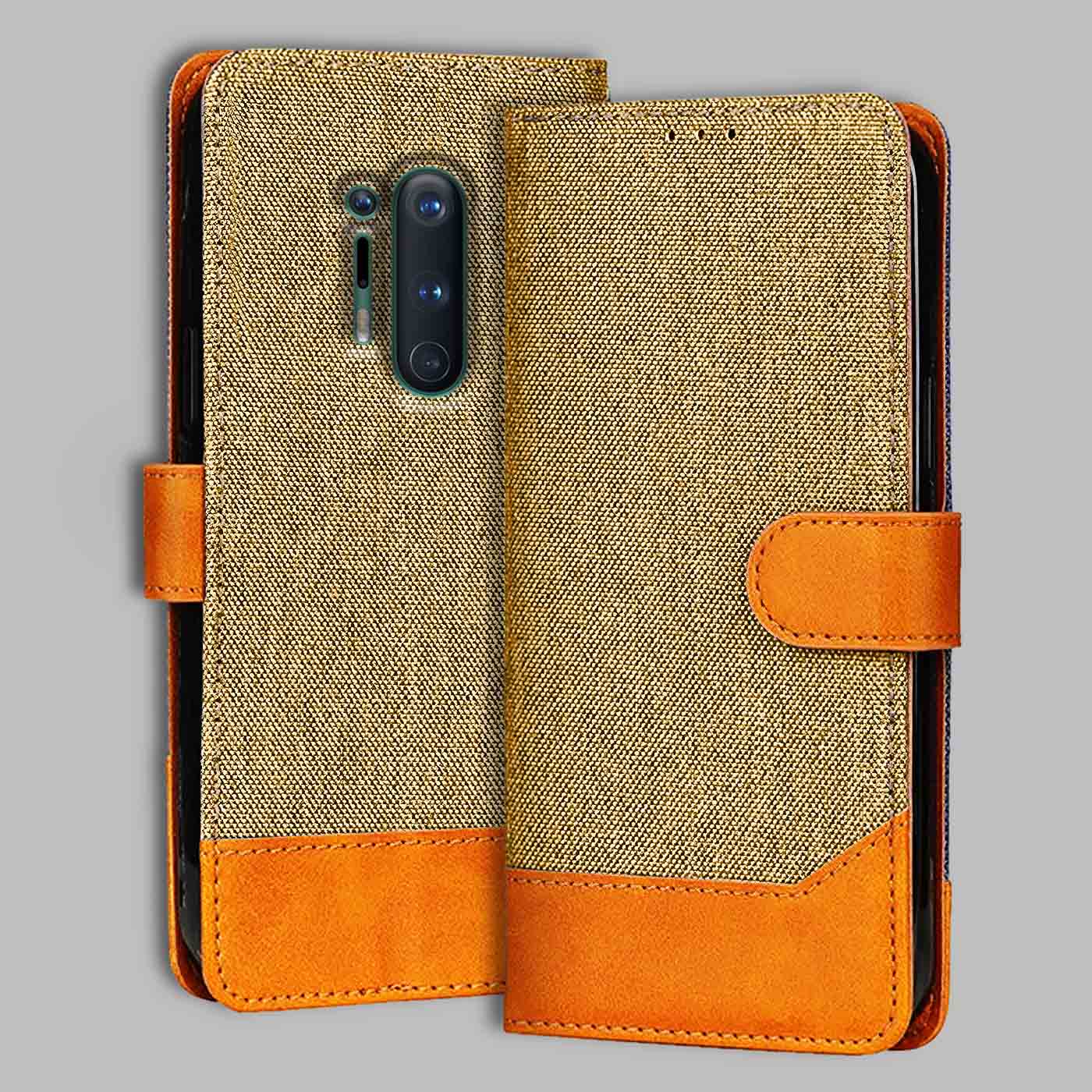 Accesorios Oneplus 8 Pro denim flip cover – Light Brown – Image 1 #color_light b