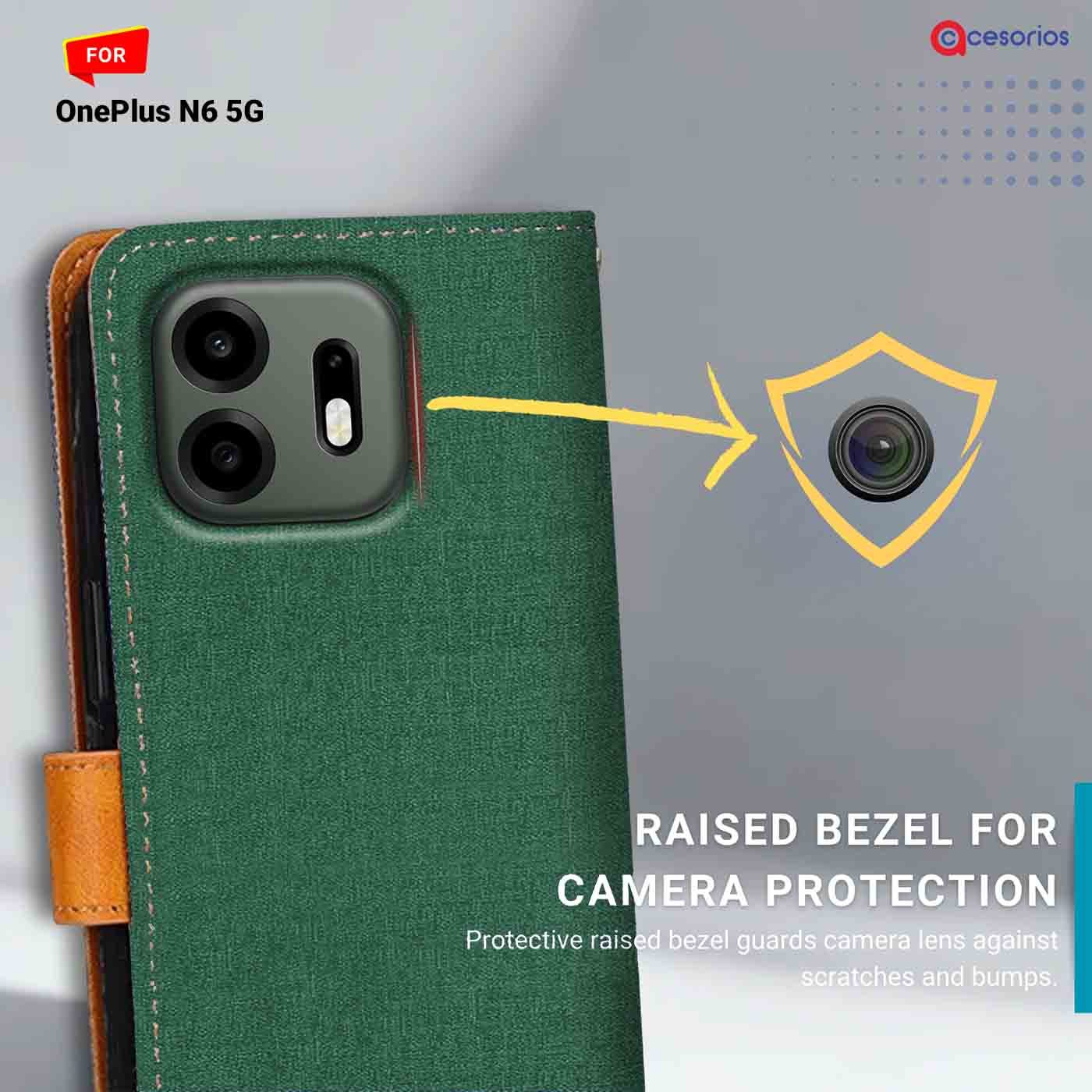 Denim & Leather back panel — OnePlus N6 5G in Forest Green mobile case