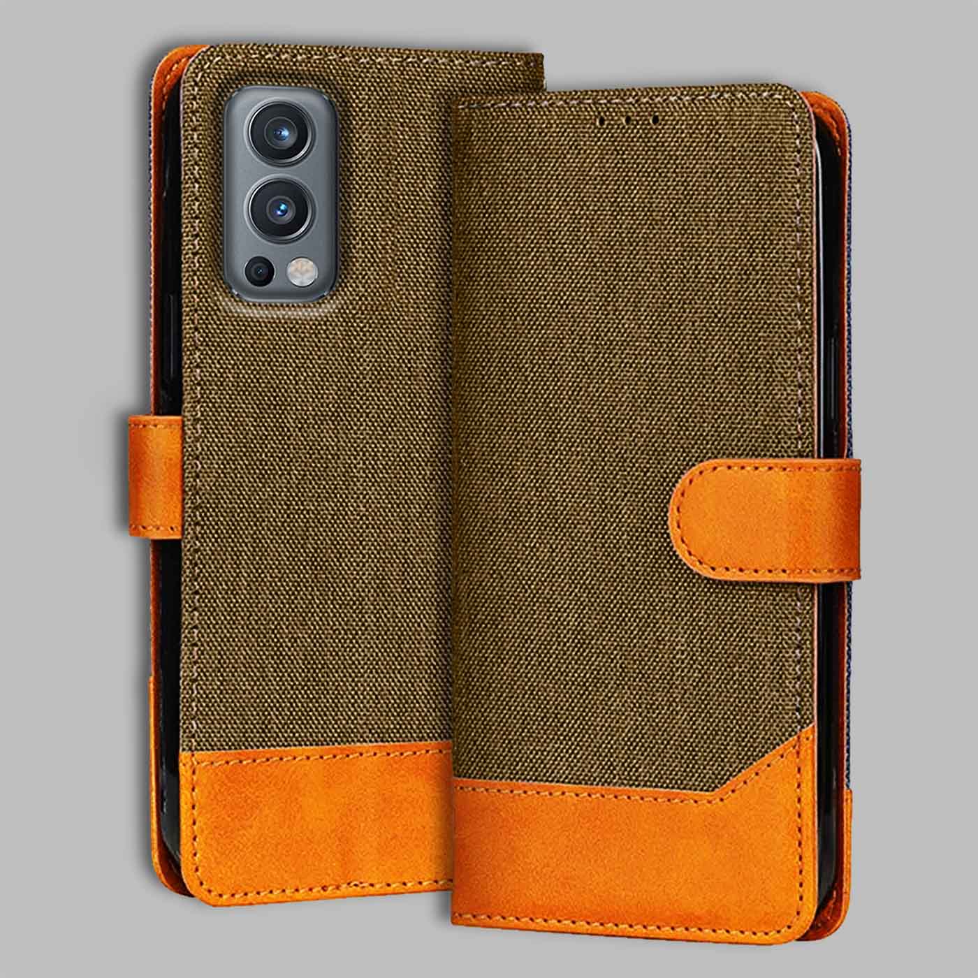 Accesorios Oneplus Nord 2 denim flip cover – Dark Brown – Image 1 #color_dark b
